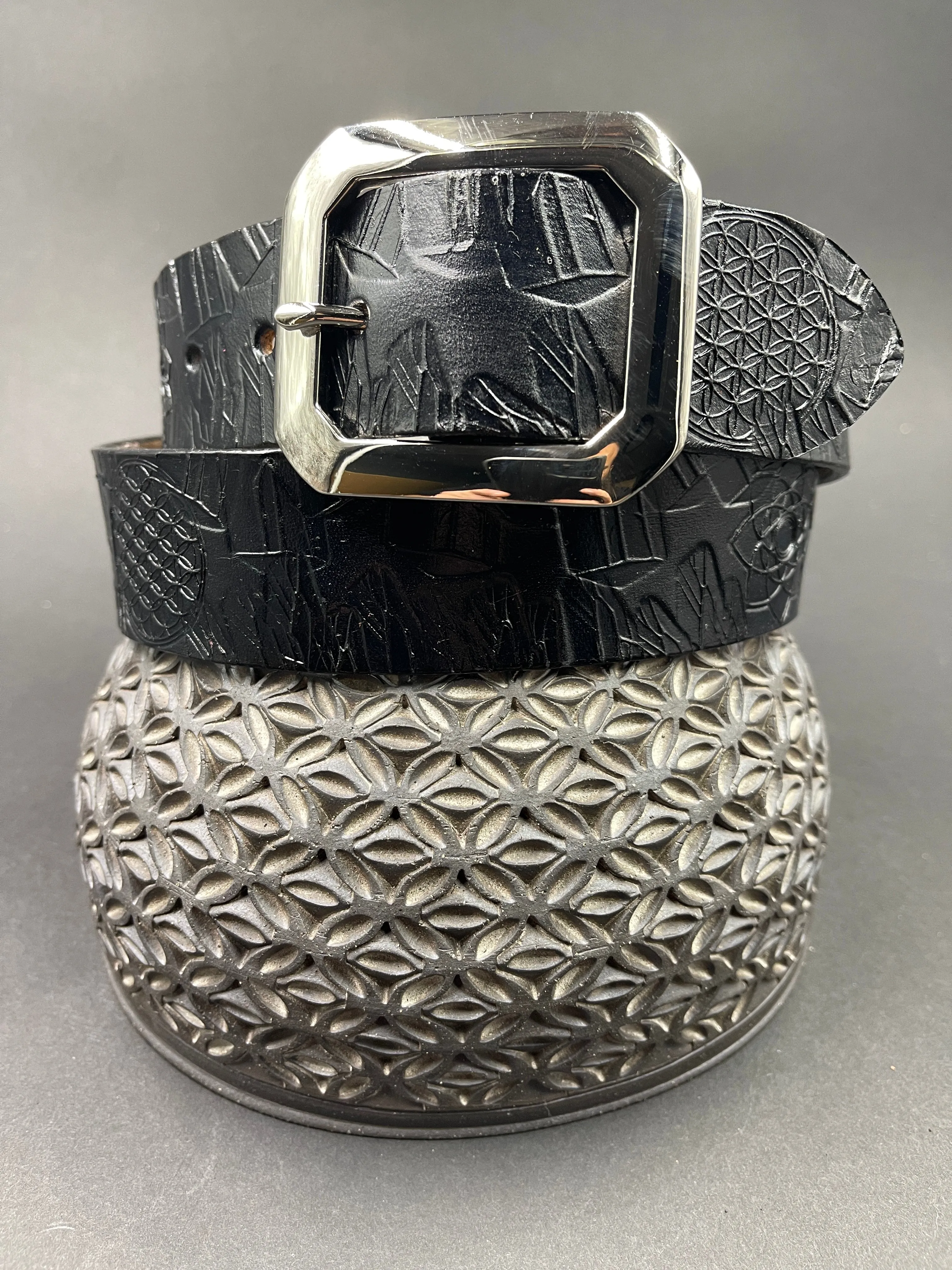 Stamped Leather Belt - Geometry and Crystals