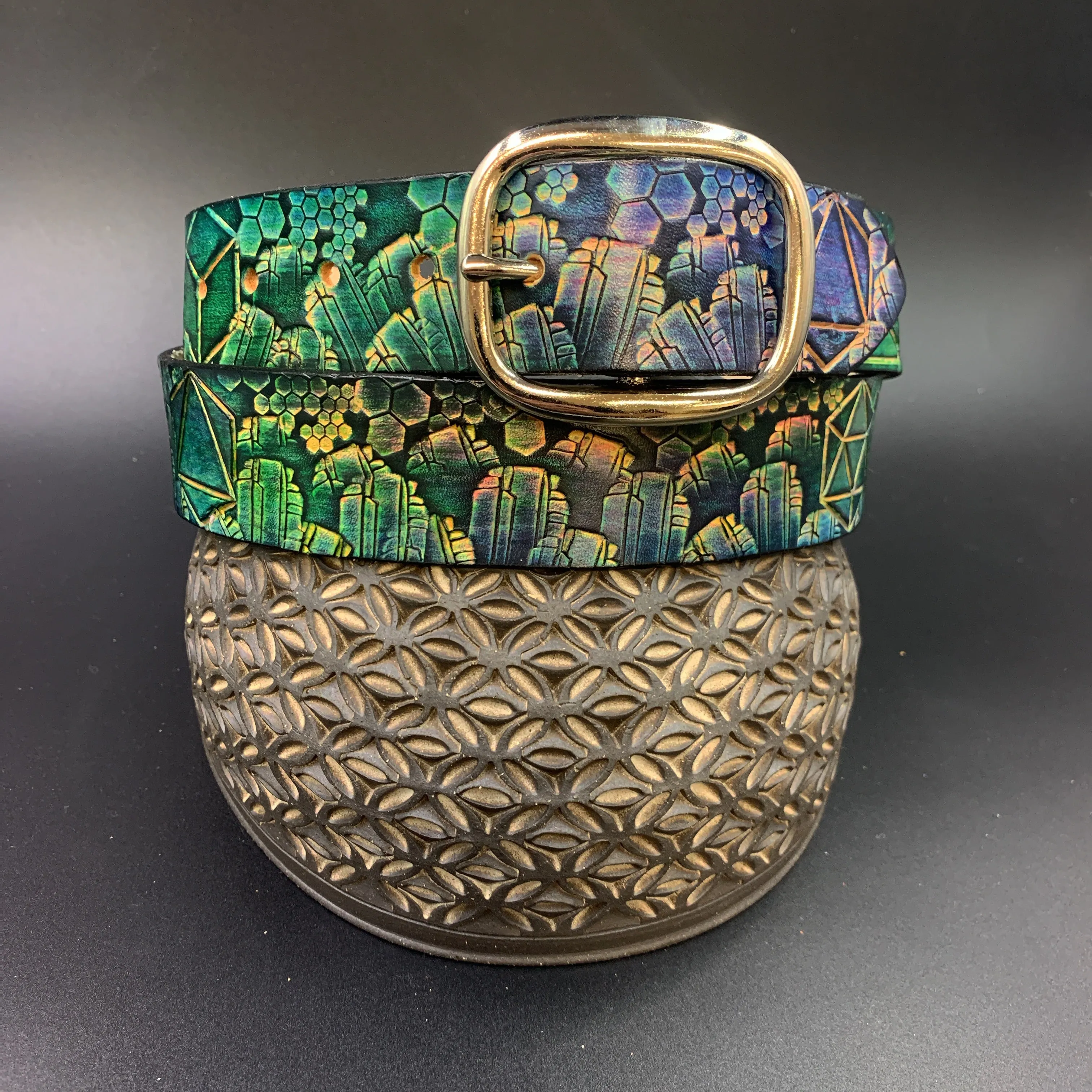 Stamped Leather Belt - Geometry and Crystals
