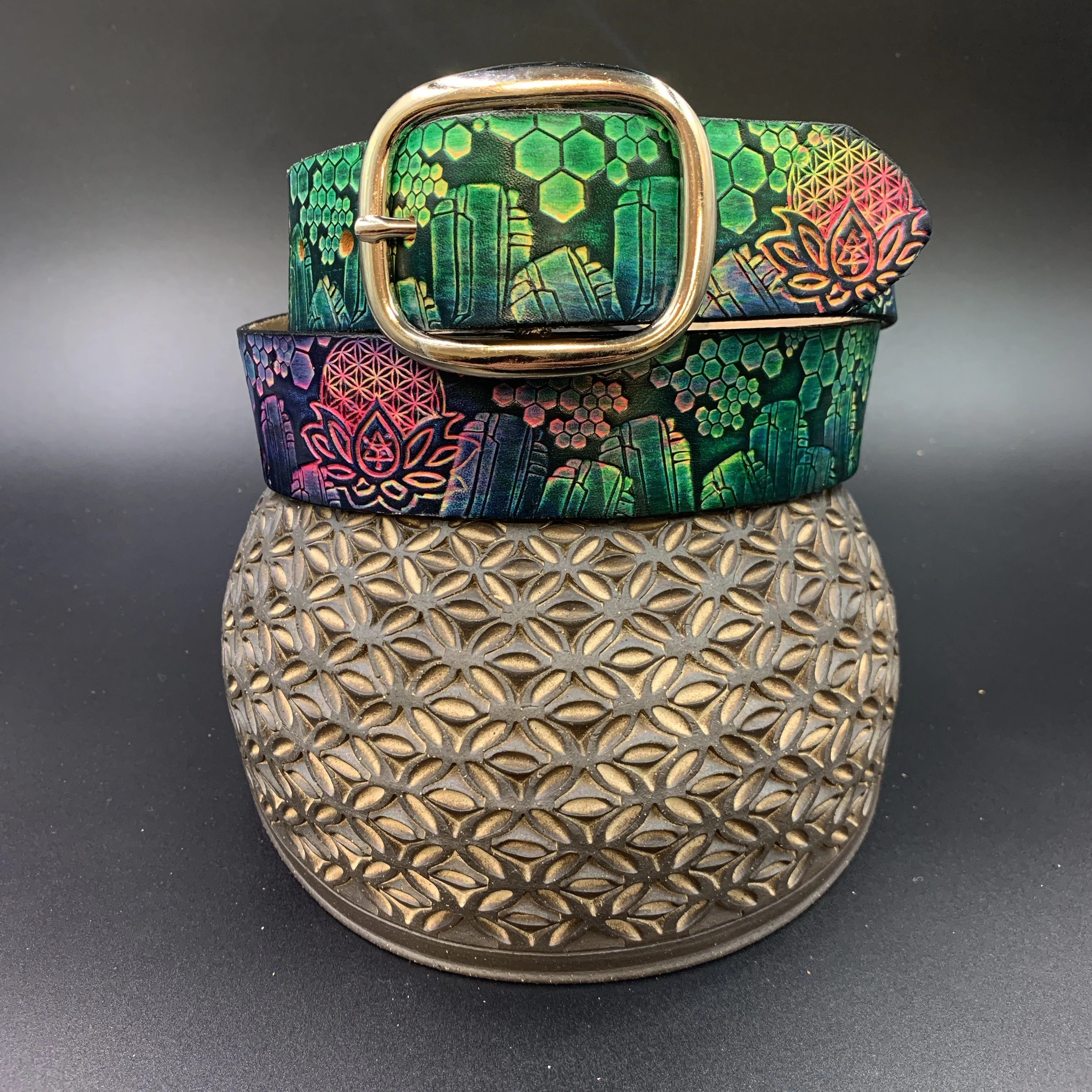 Stamped Leather Belt - Geometry and Crystals
