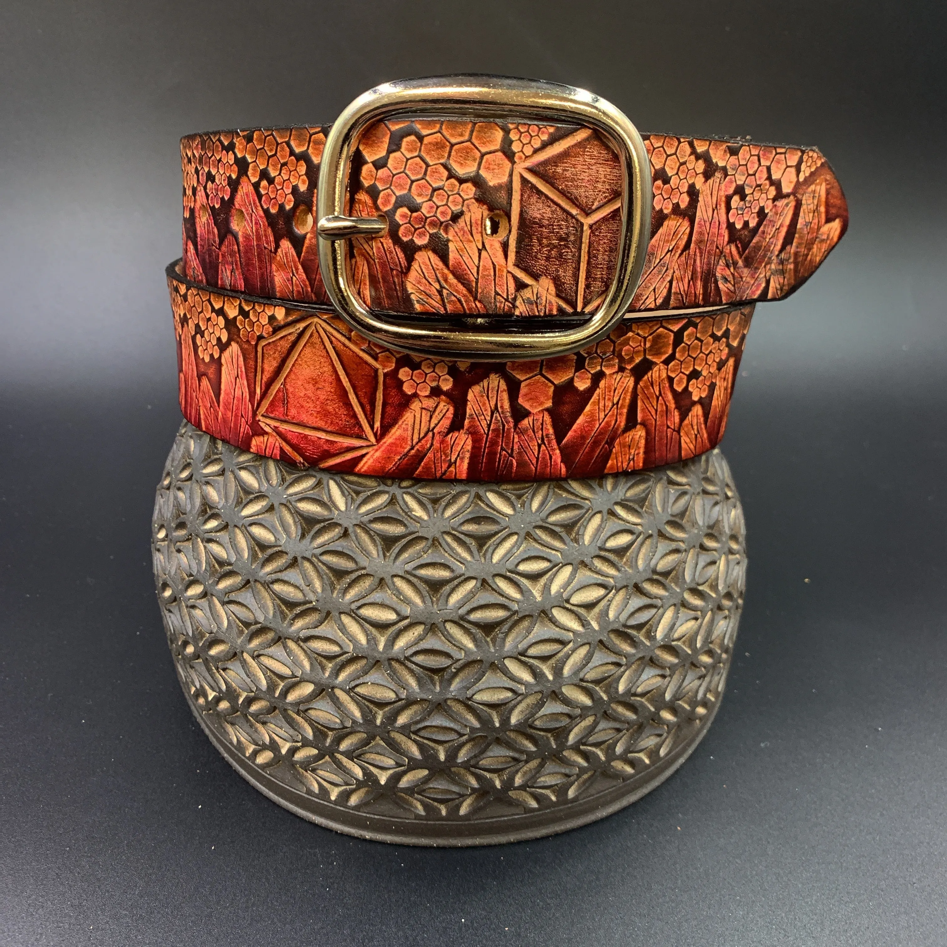 Stamped Leather Belt - Geometry and Crystals