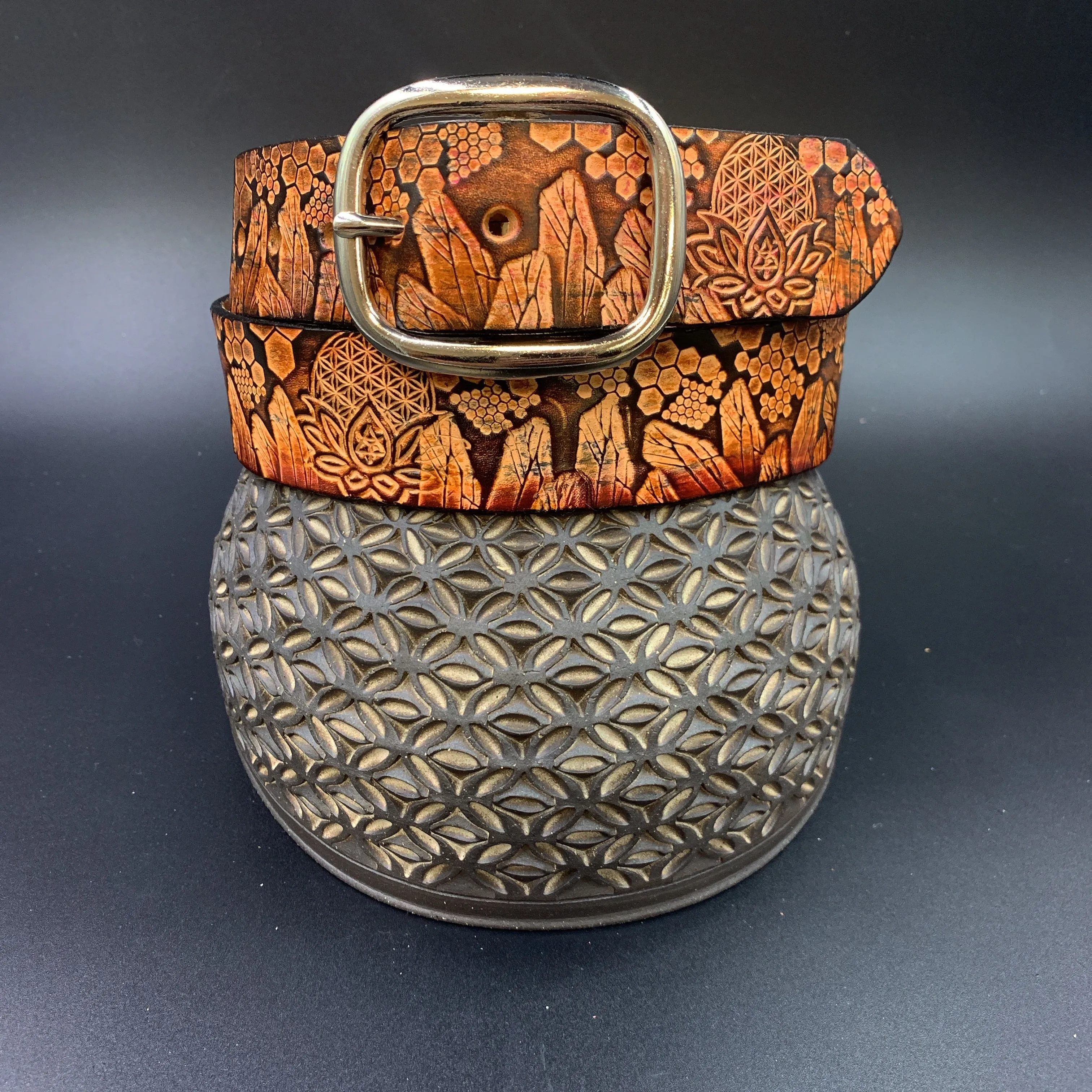 Stamped Leather Belt - Geometry and Crystals