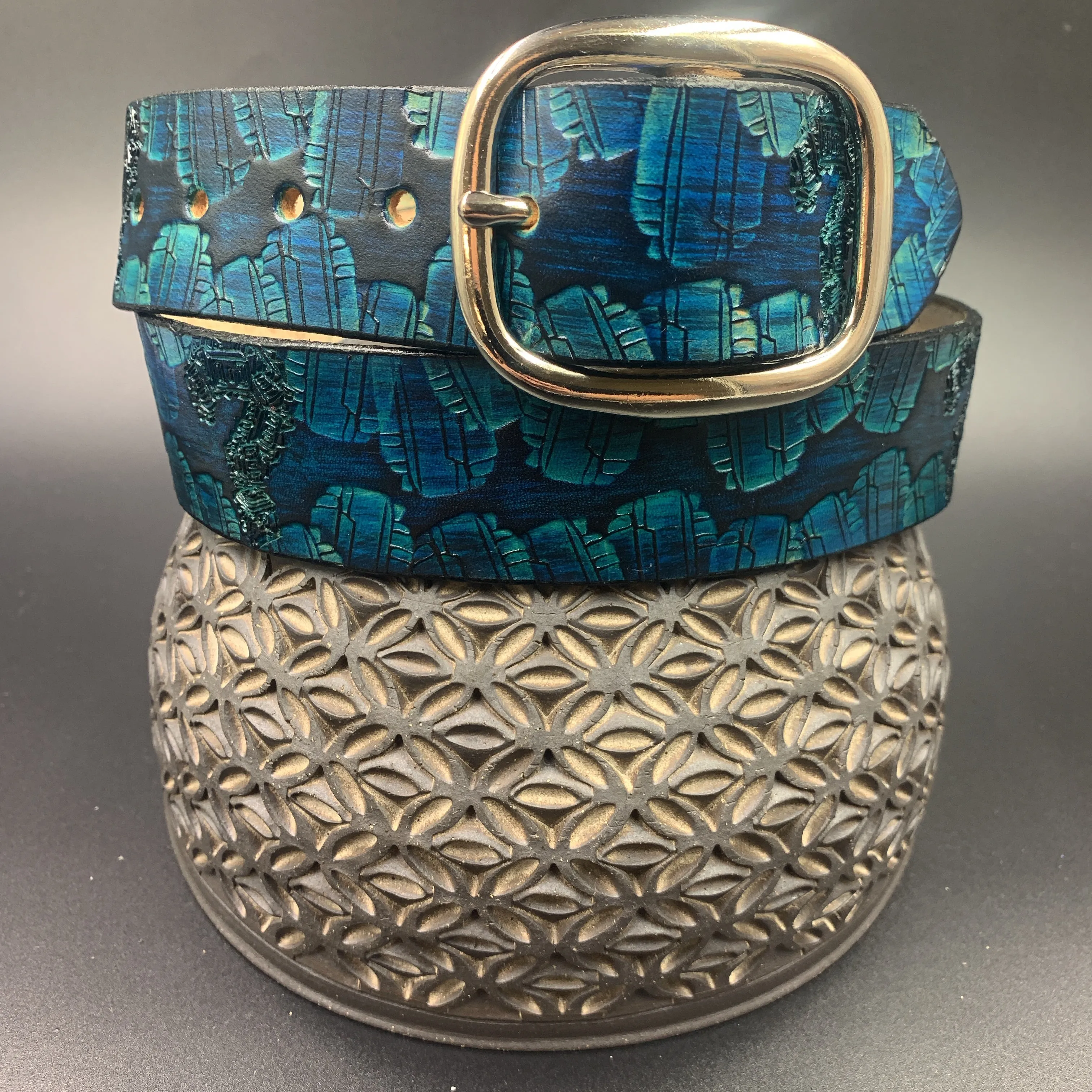 Stamped Leather Belt - Geometry and Crystals