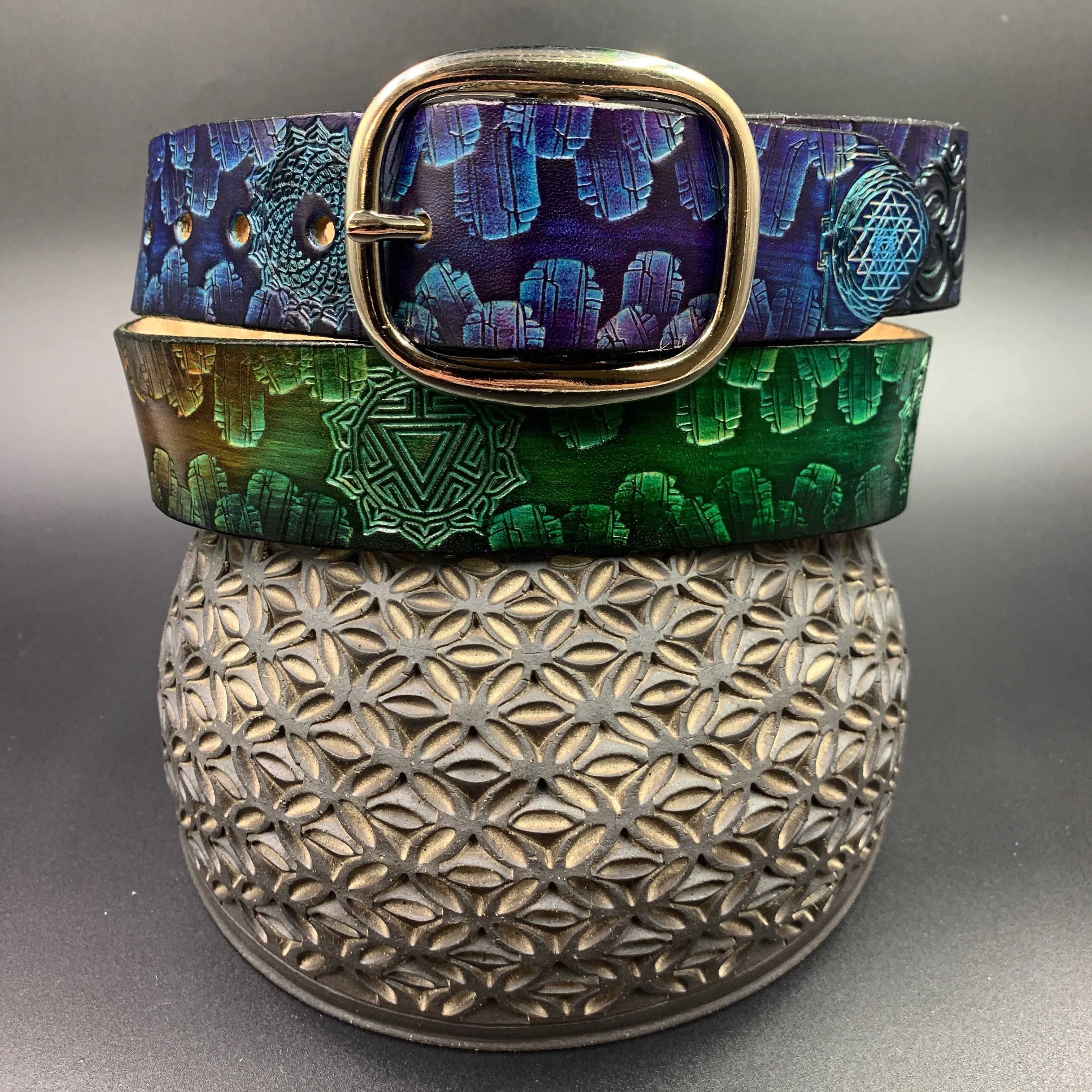 Stamped Leather Belt - Geometry and Crystals