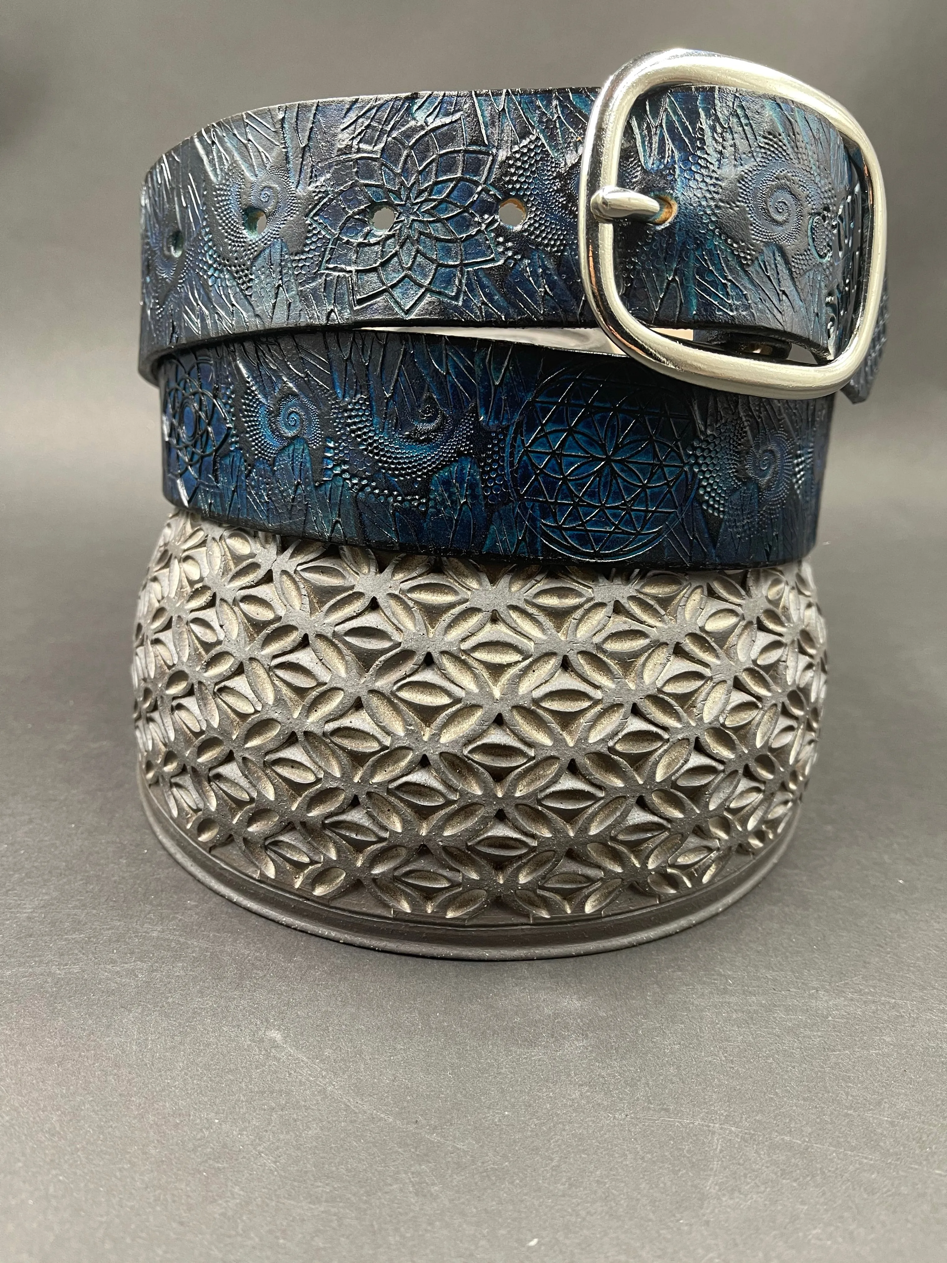 Stamped Leather Belt - Geometry and Crystals
