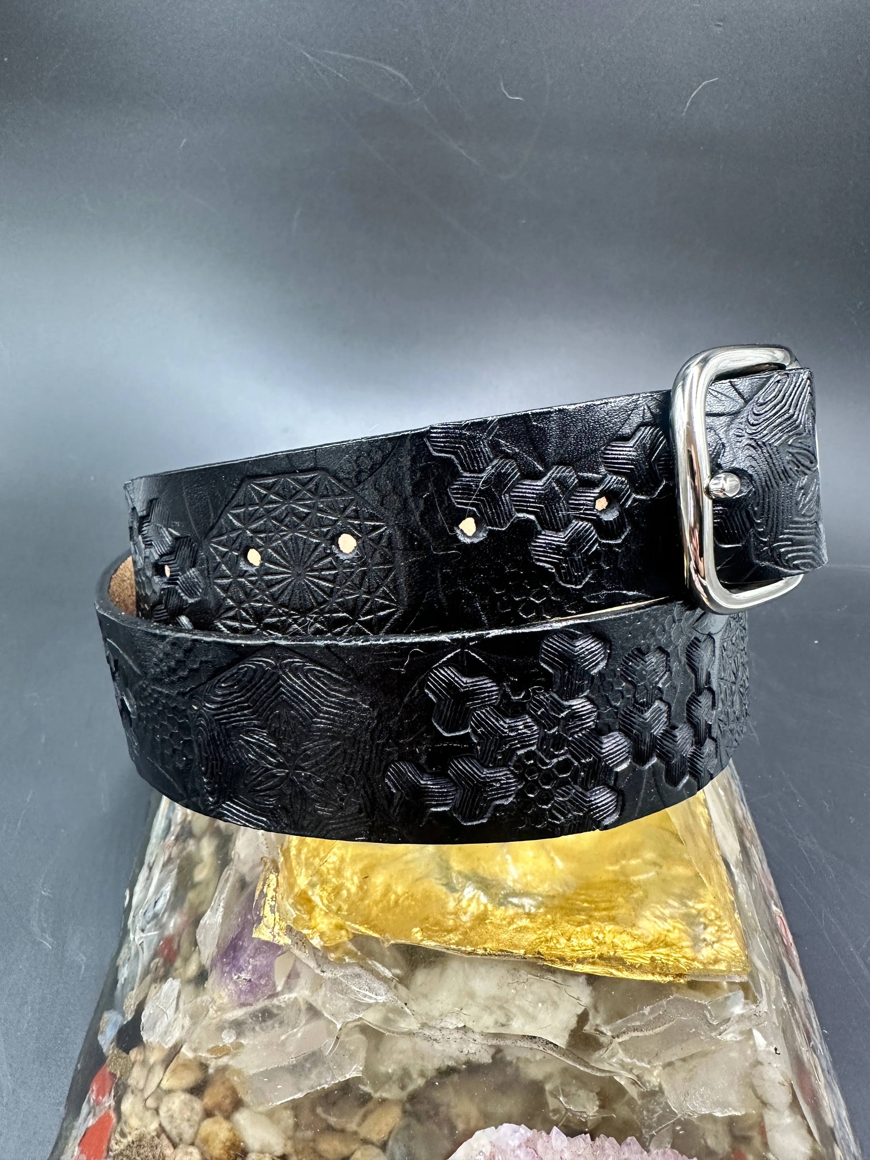 Stamped Leather Belt - Geometry with Geometric Patterns