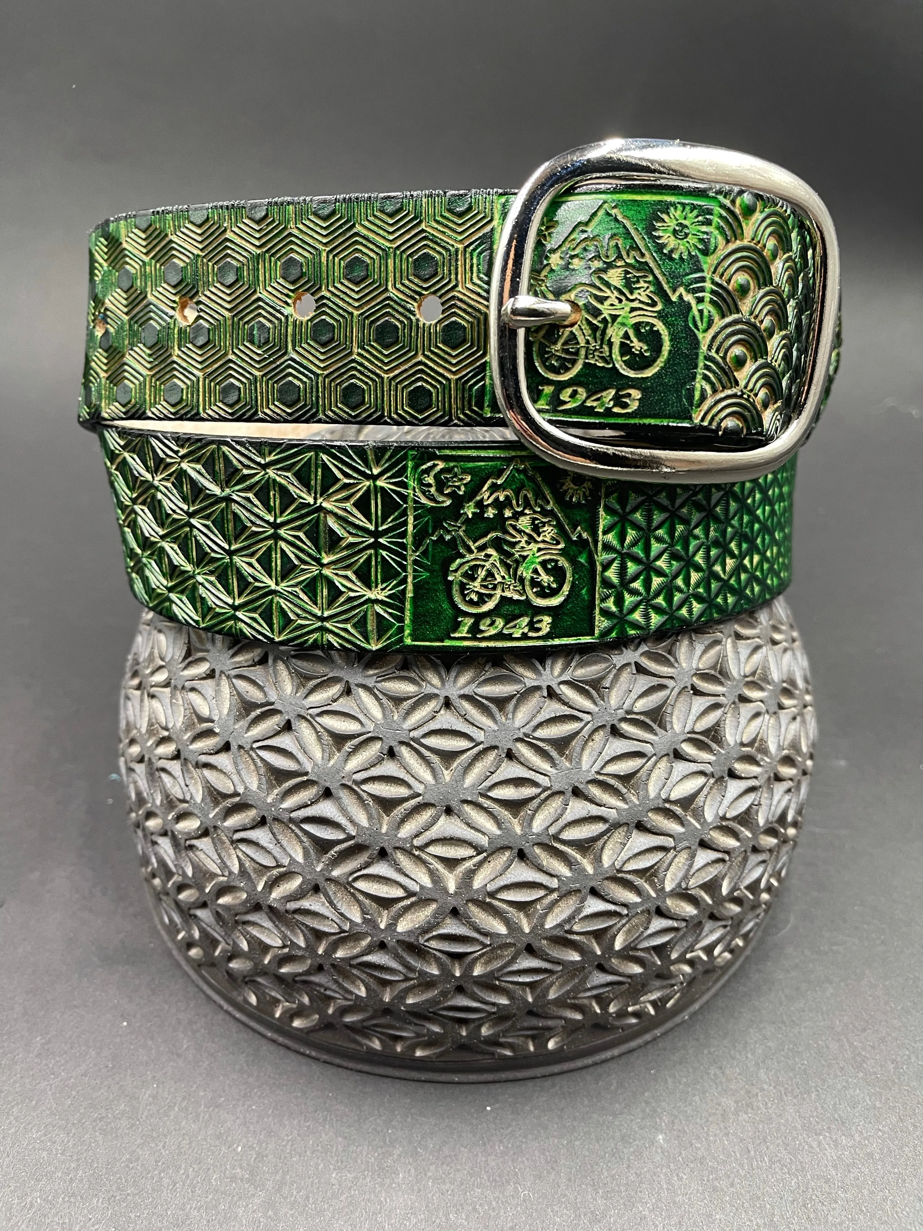 Stamped Leather Belt - Geometry with Geometric Patterns