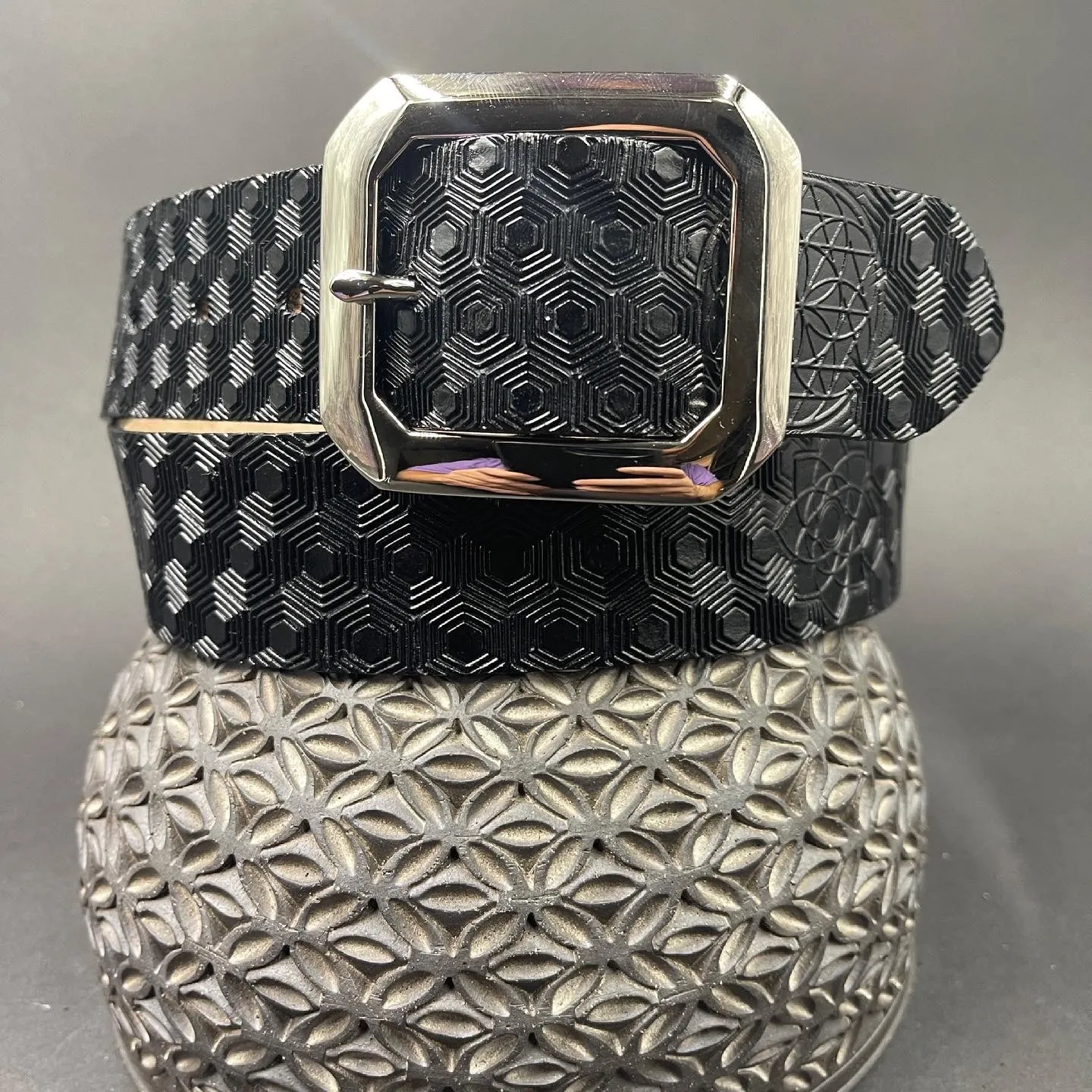 Stamped Leather Belt - Geometry with Geometric Patterns