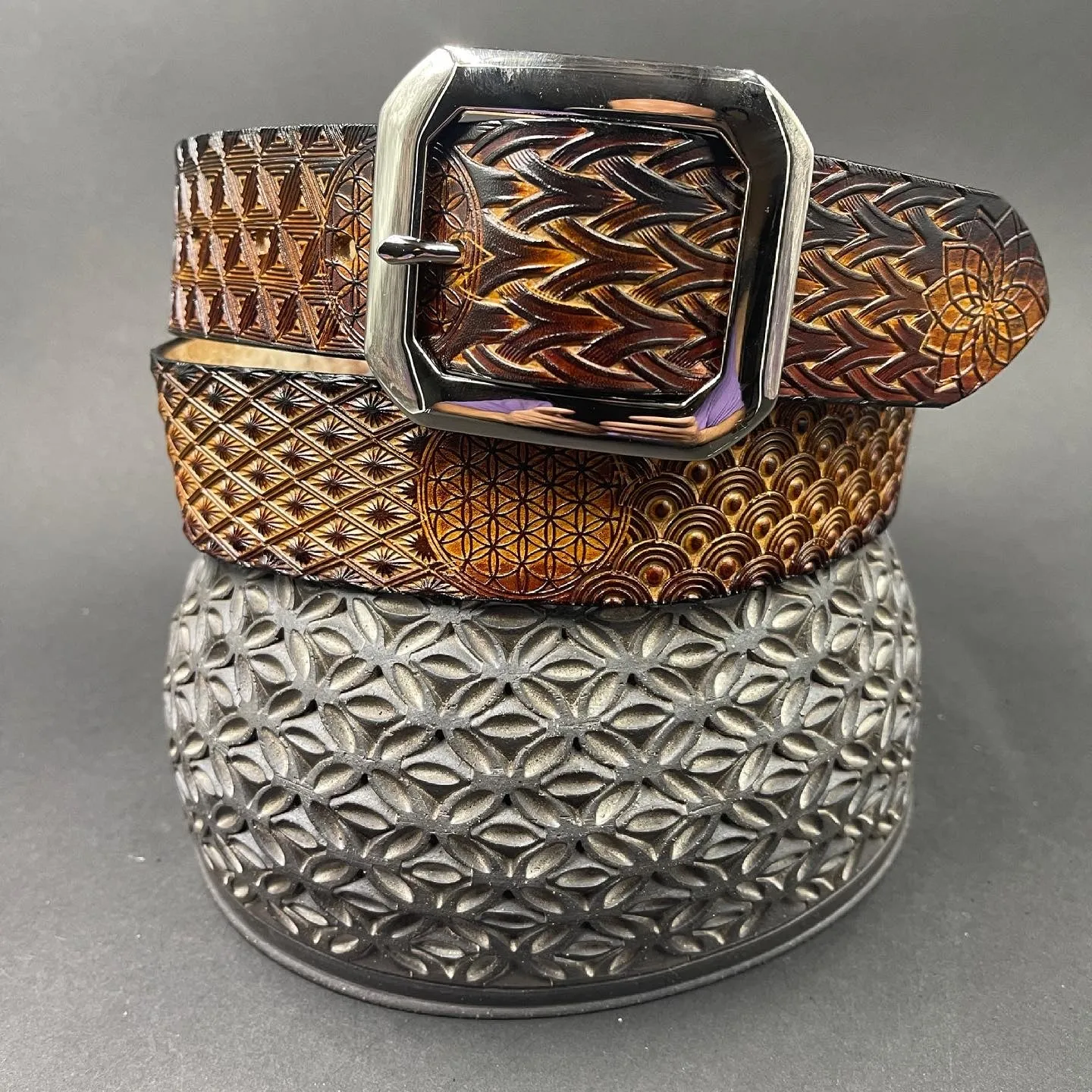 Stamped Leather Belt - Geometry with Geometric Patterns