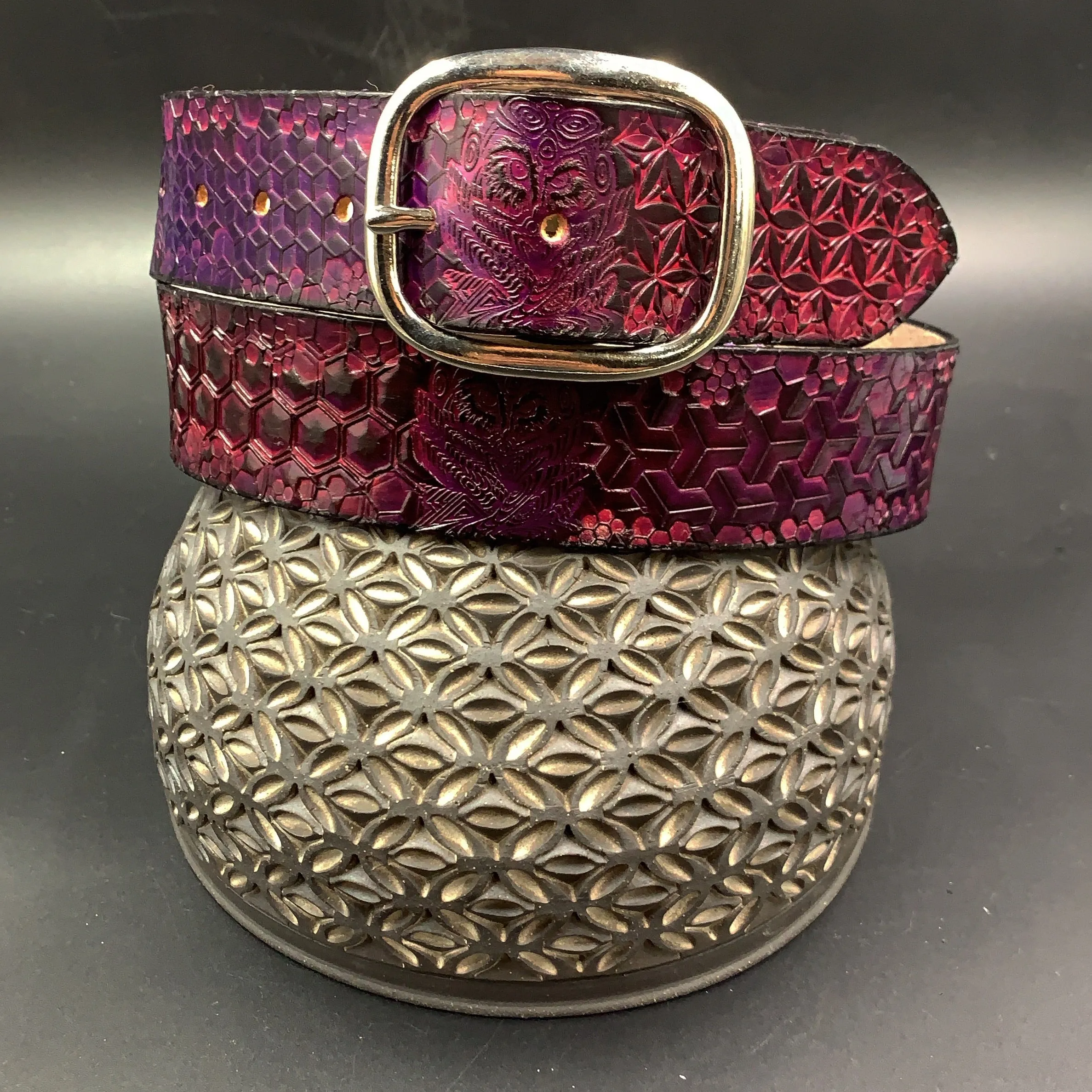 Stamped Leather Belt - Geometry with Geometric Patterns