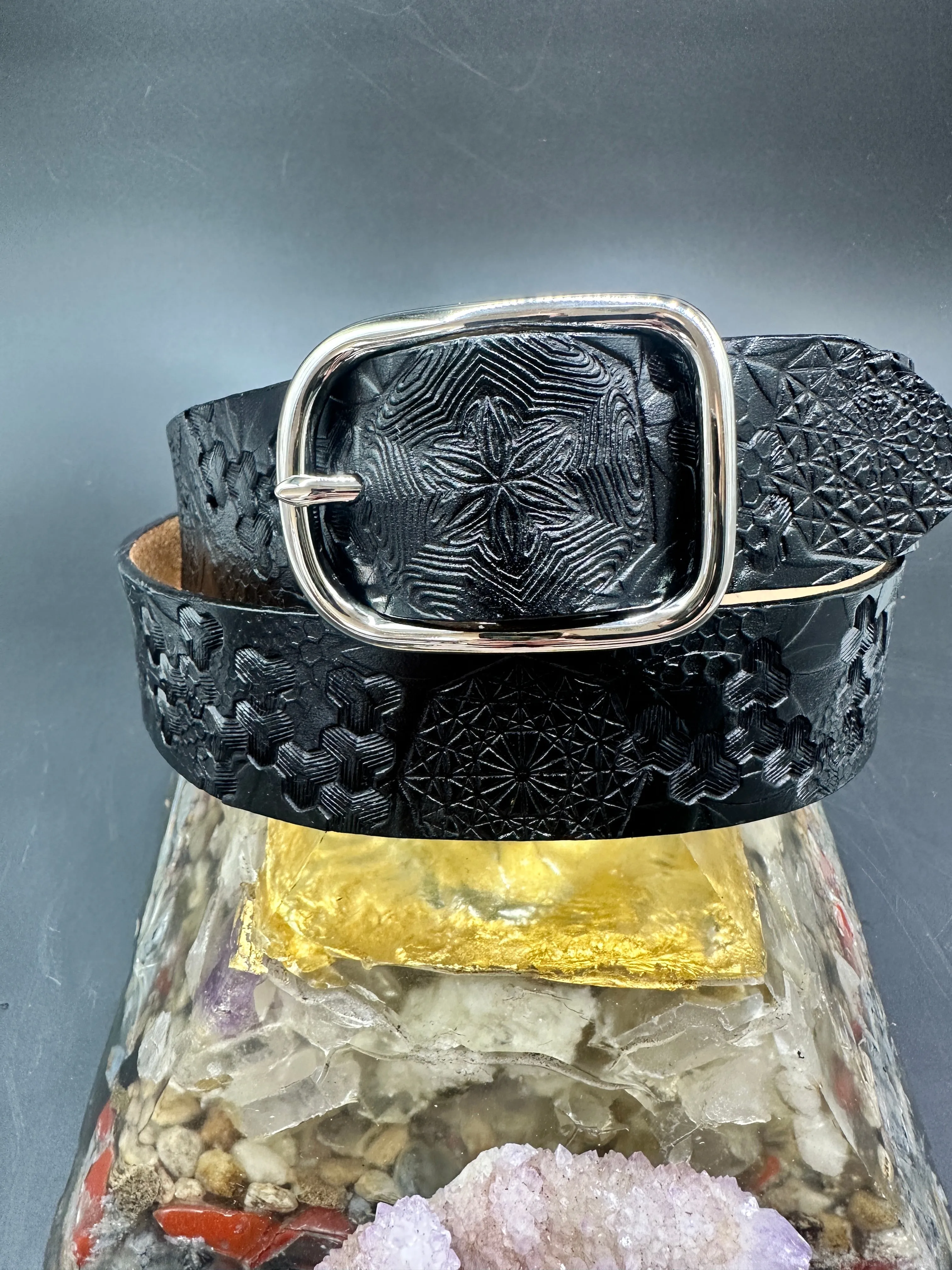Stamped Leather Belt - Geometry with Geometric Patterns