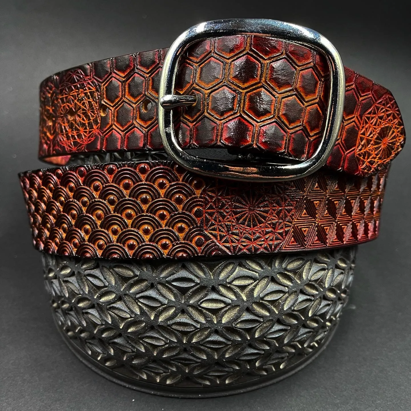 Stamped Leather Belt - Geometry with Geometric Patterns