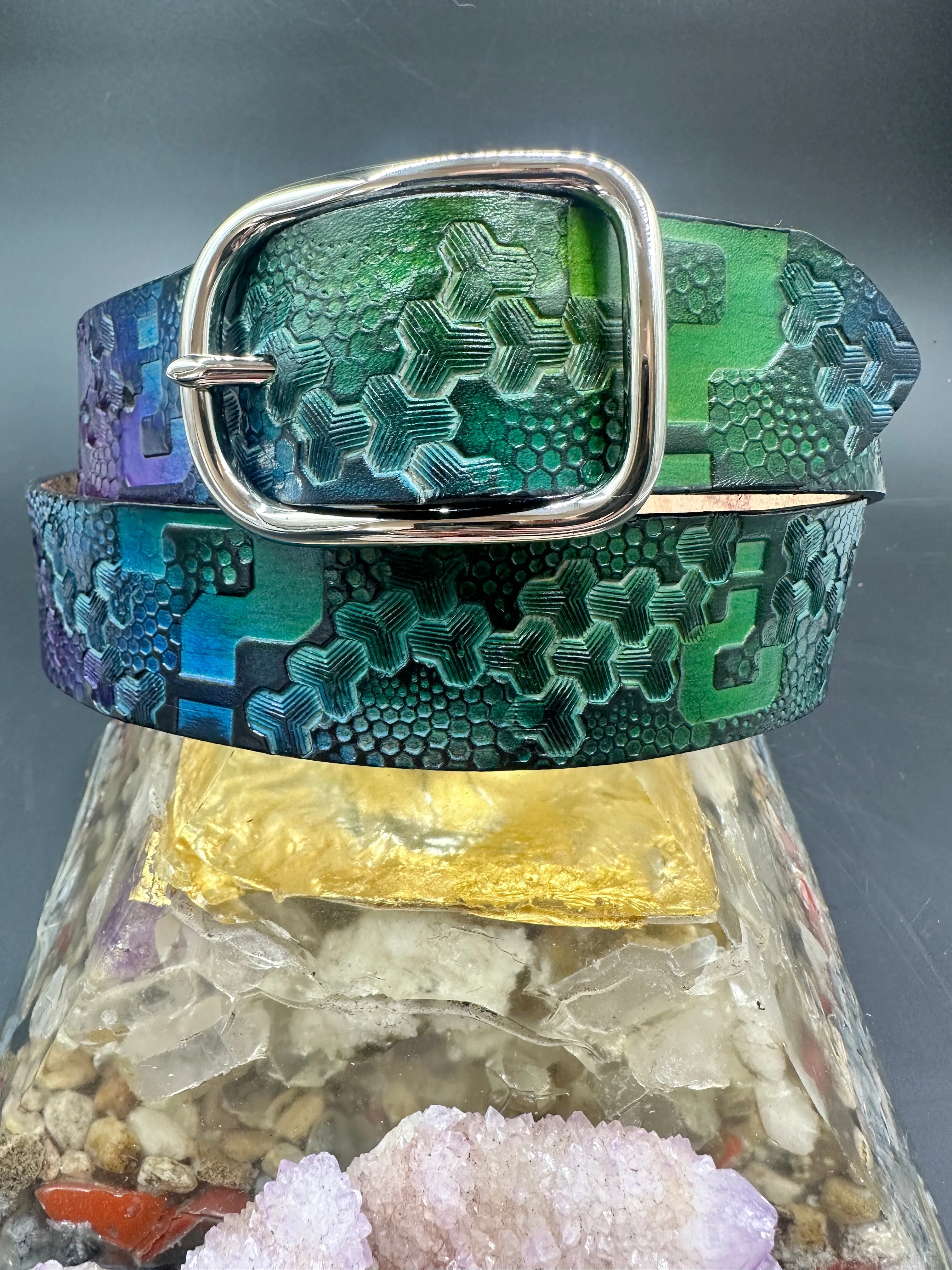 Stamped Leather Belt - Geometry with Geometric Patterns