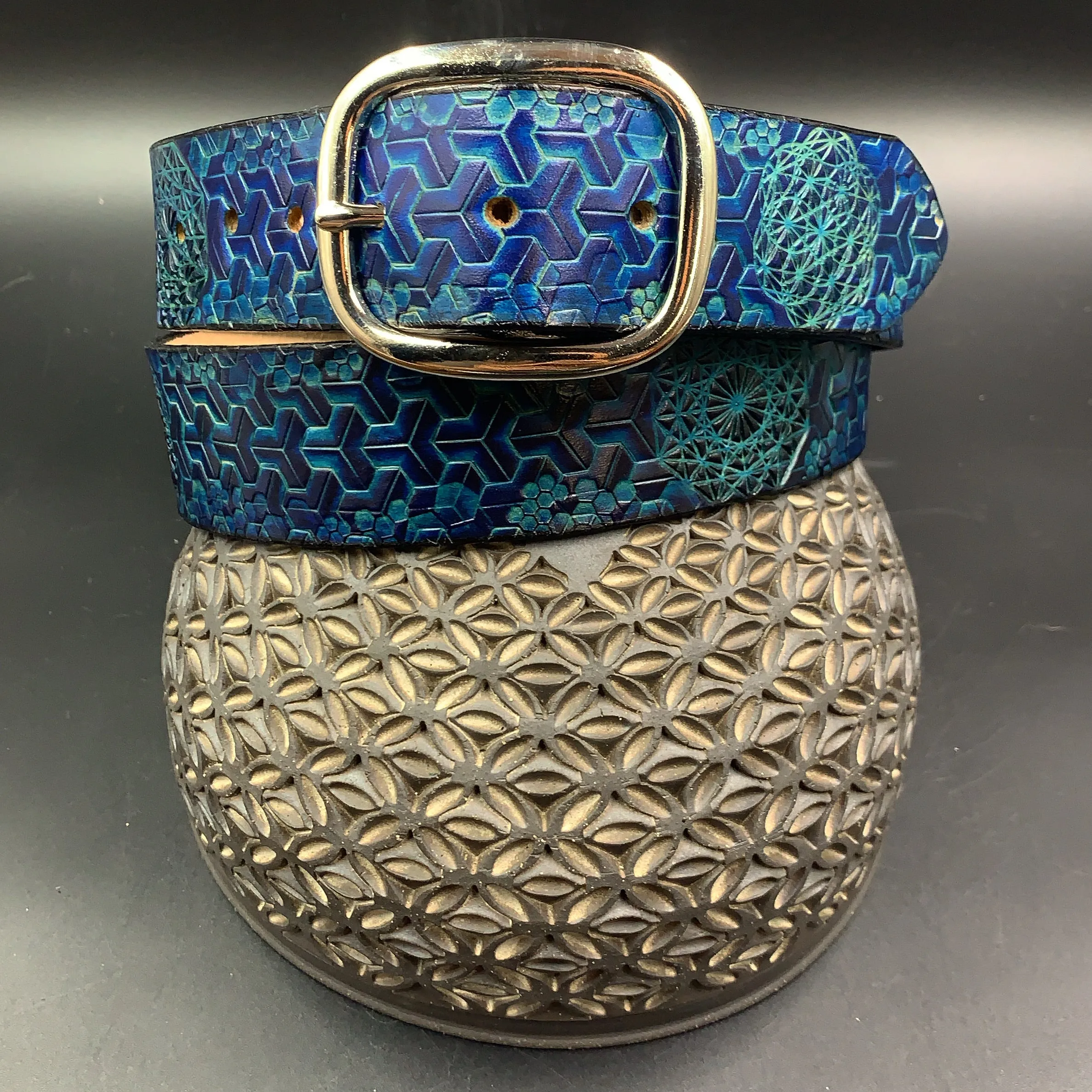 Stamped Leather Belt - Goyard Pattern