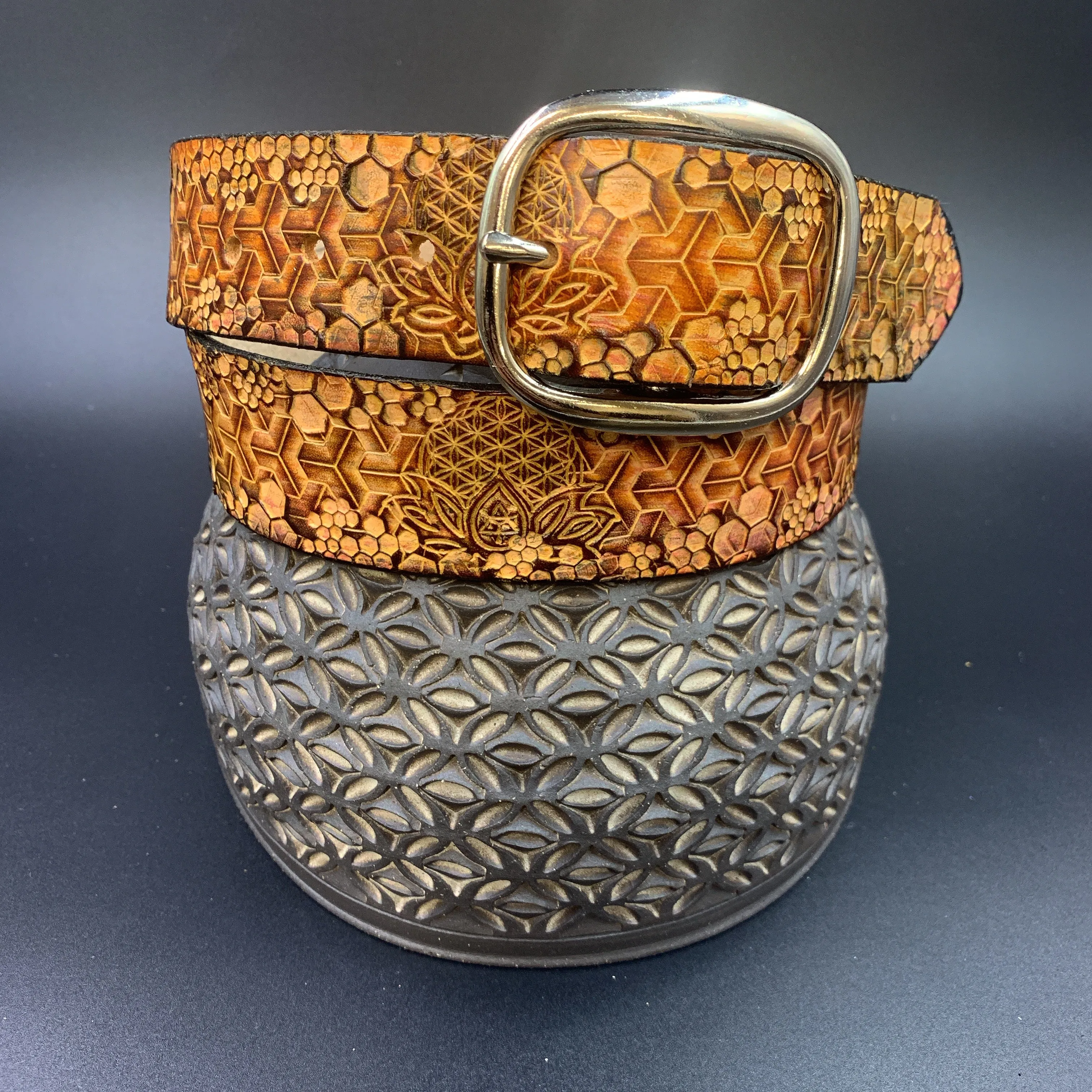 Stamped Leather Belt - Goyard Pattern