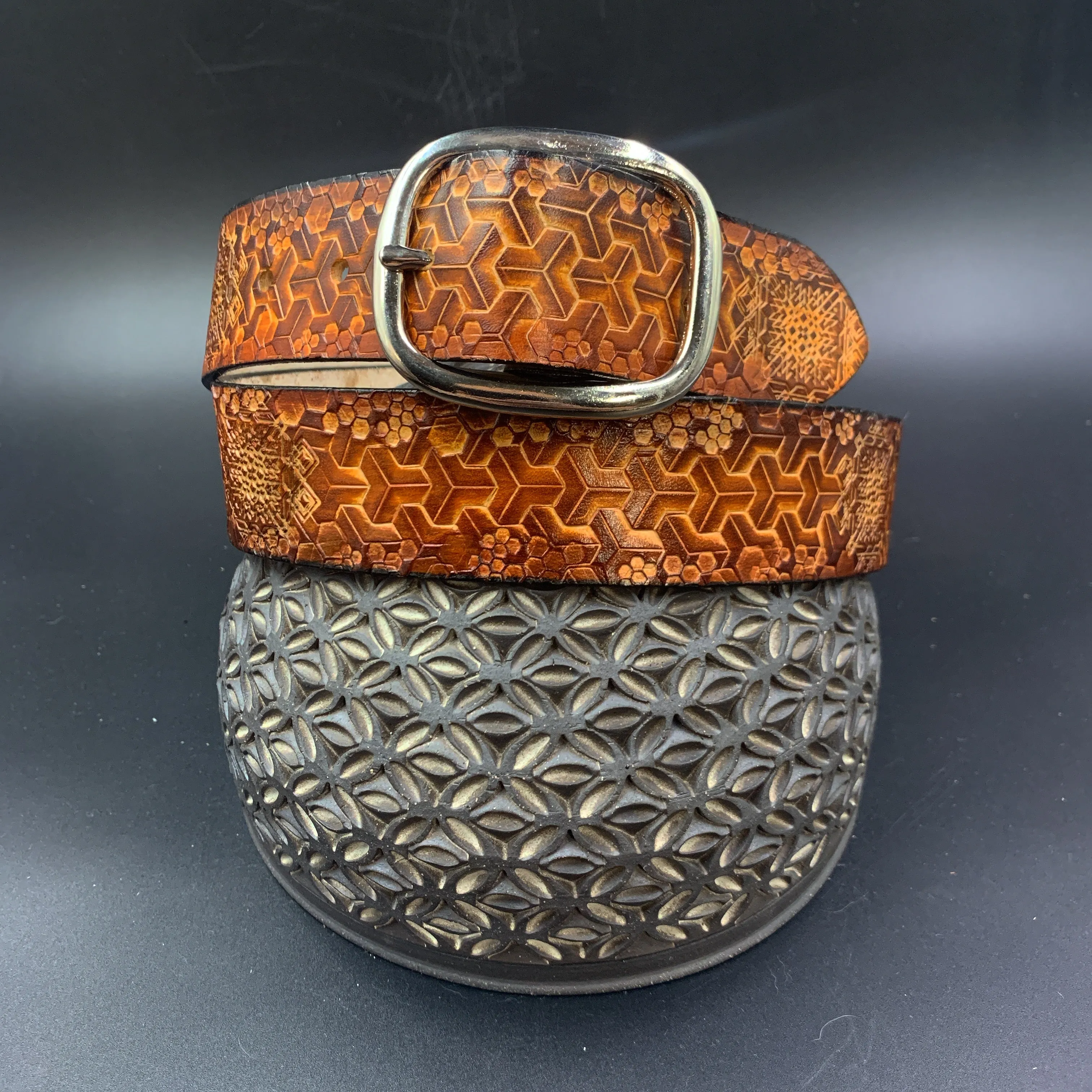 Stamped Leather Belt - Goyard Pattern