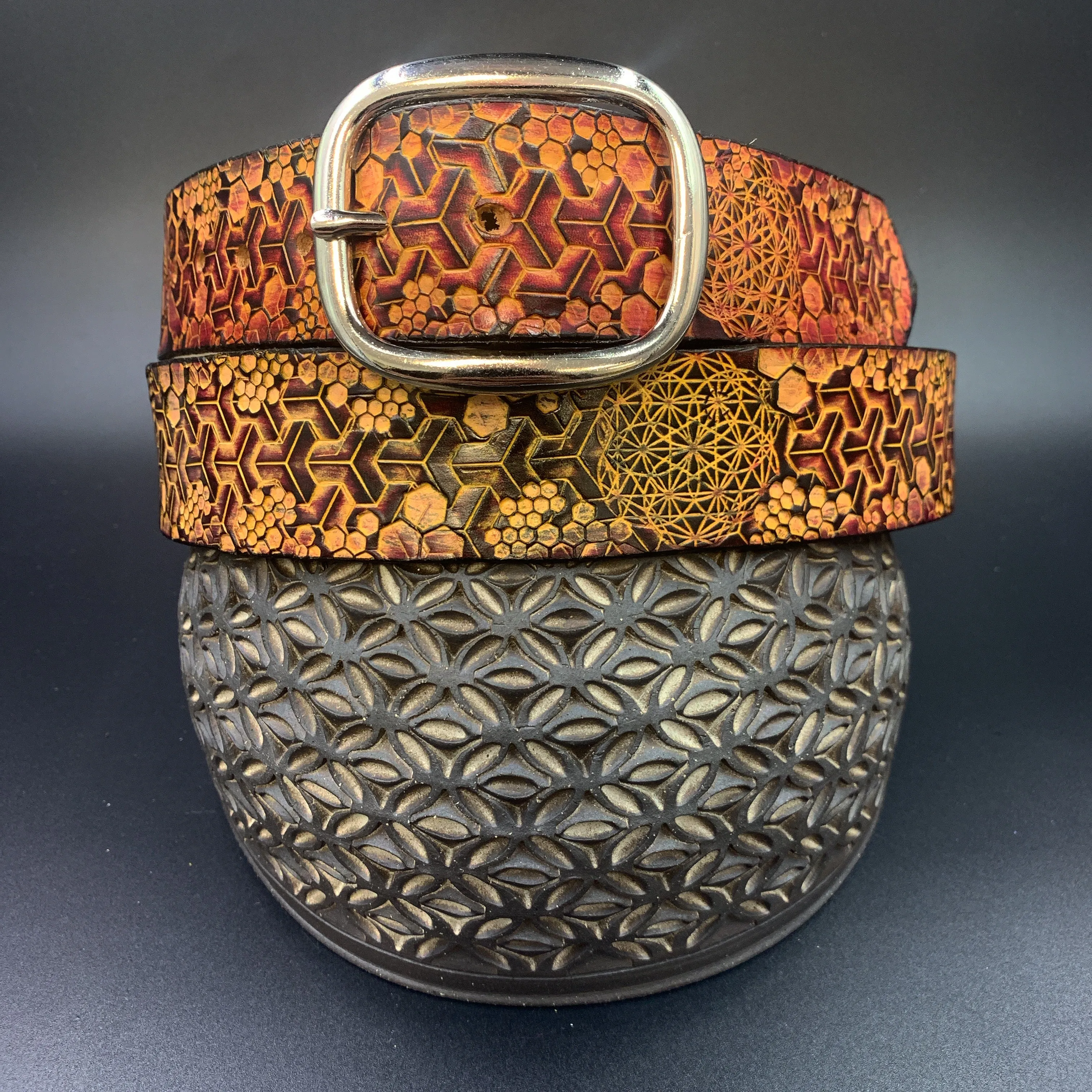 Stamped Leather Belt - Goyard Pattern