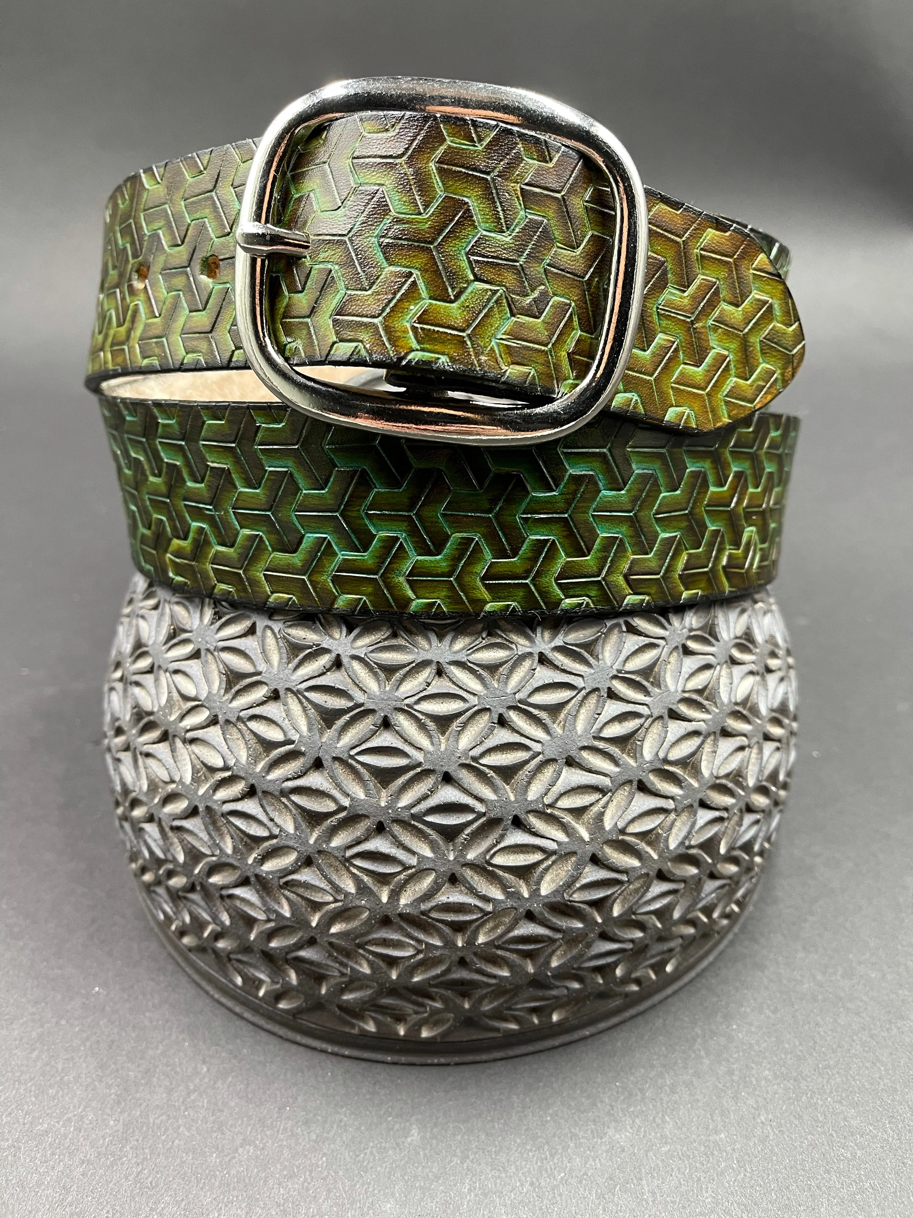 Stamped Leather Belt - Goyard Pattern