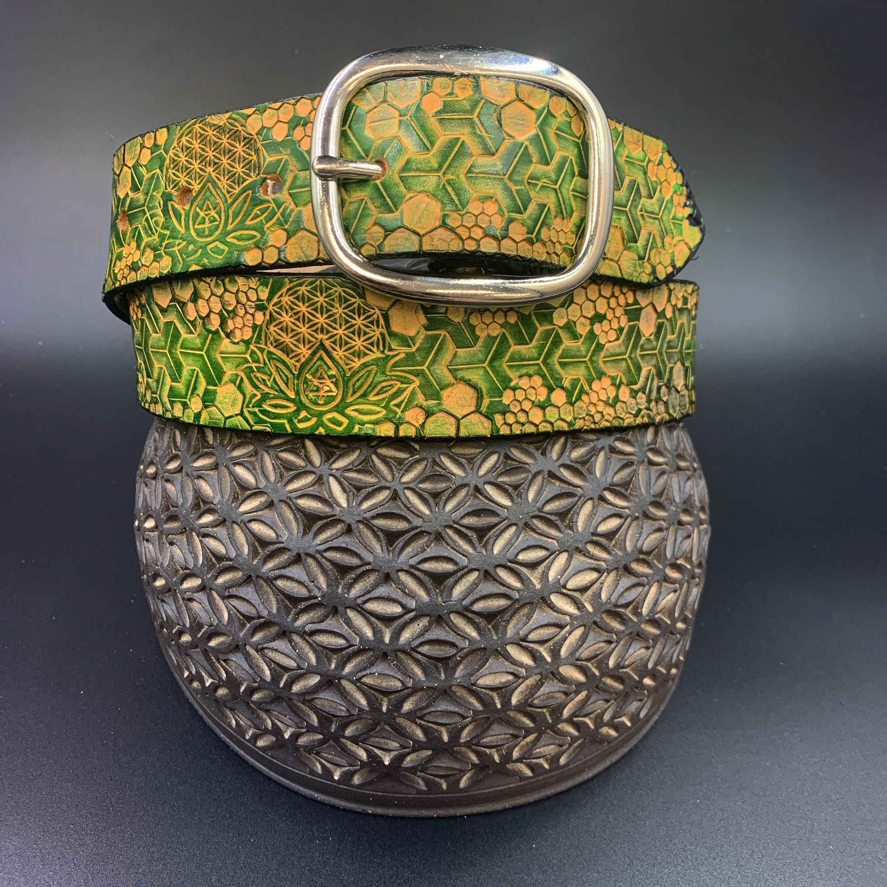 Stamped Leather Belt - Goyard Pattern