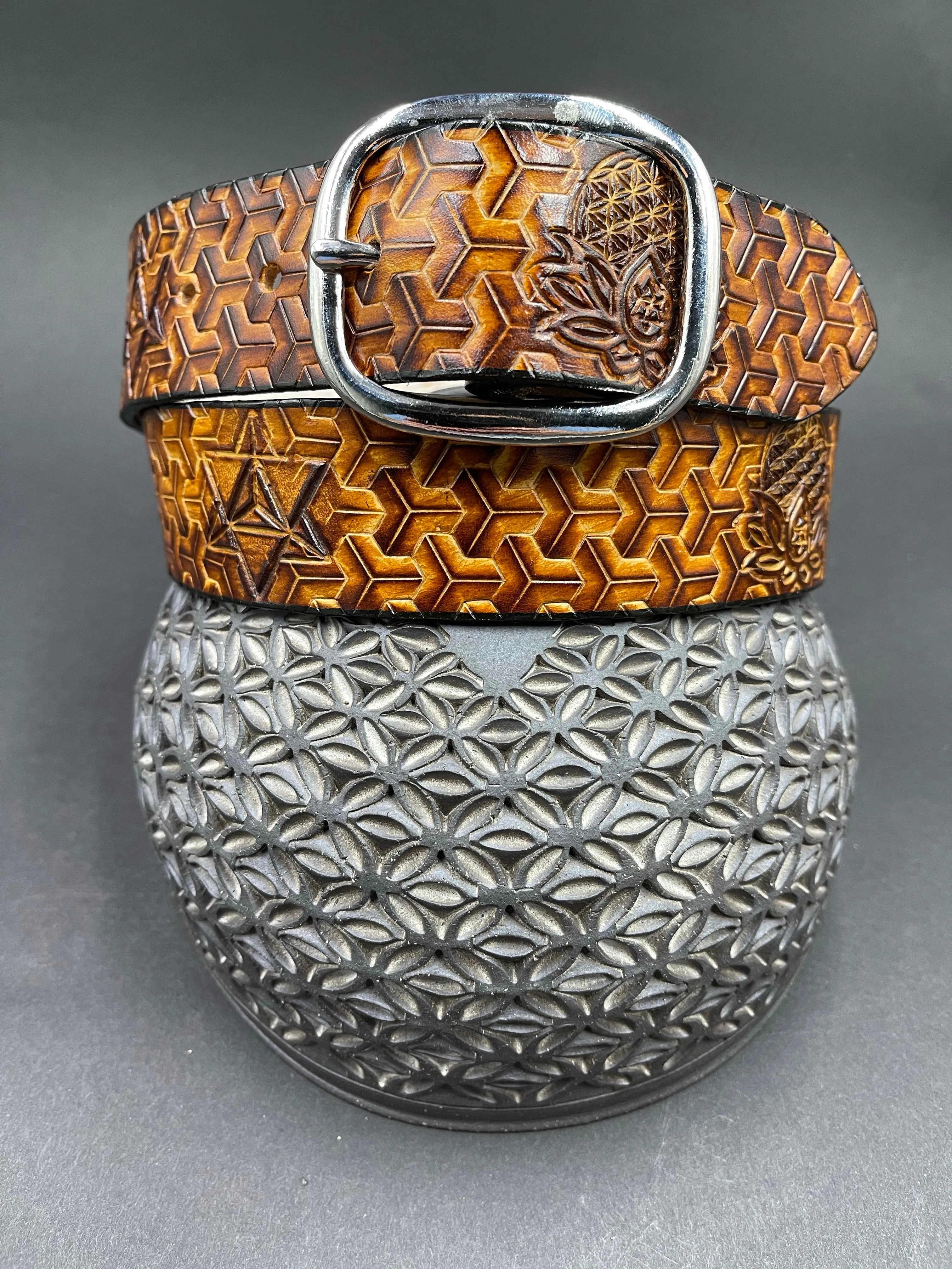 Stamped Leather Belt - Goyard Pattern