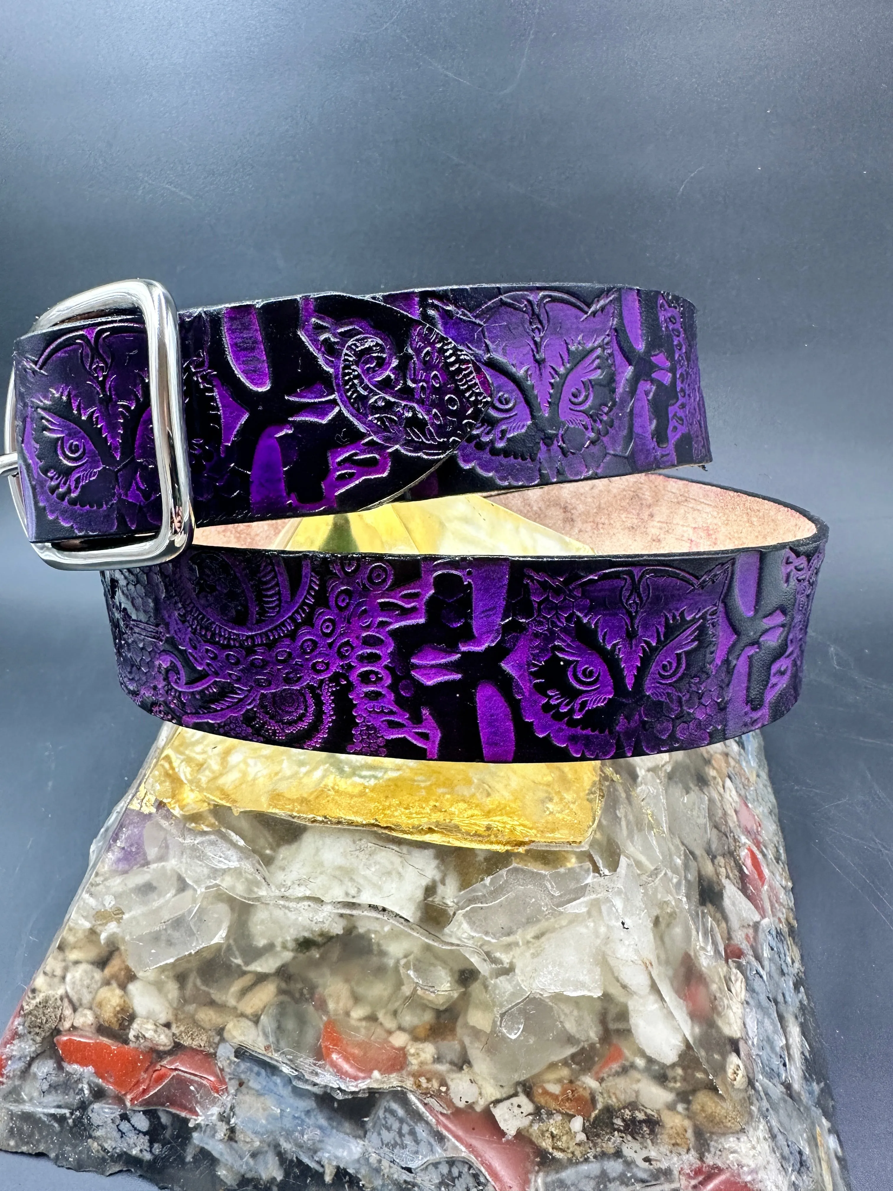 Stamped Leather Belt - Grateful Large Stealie