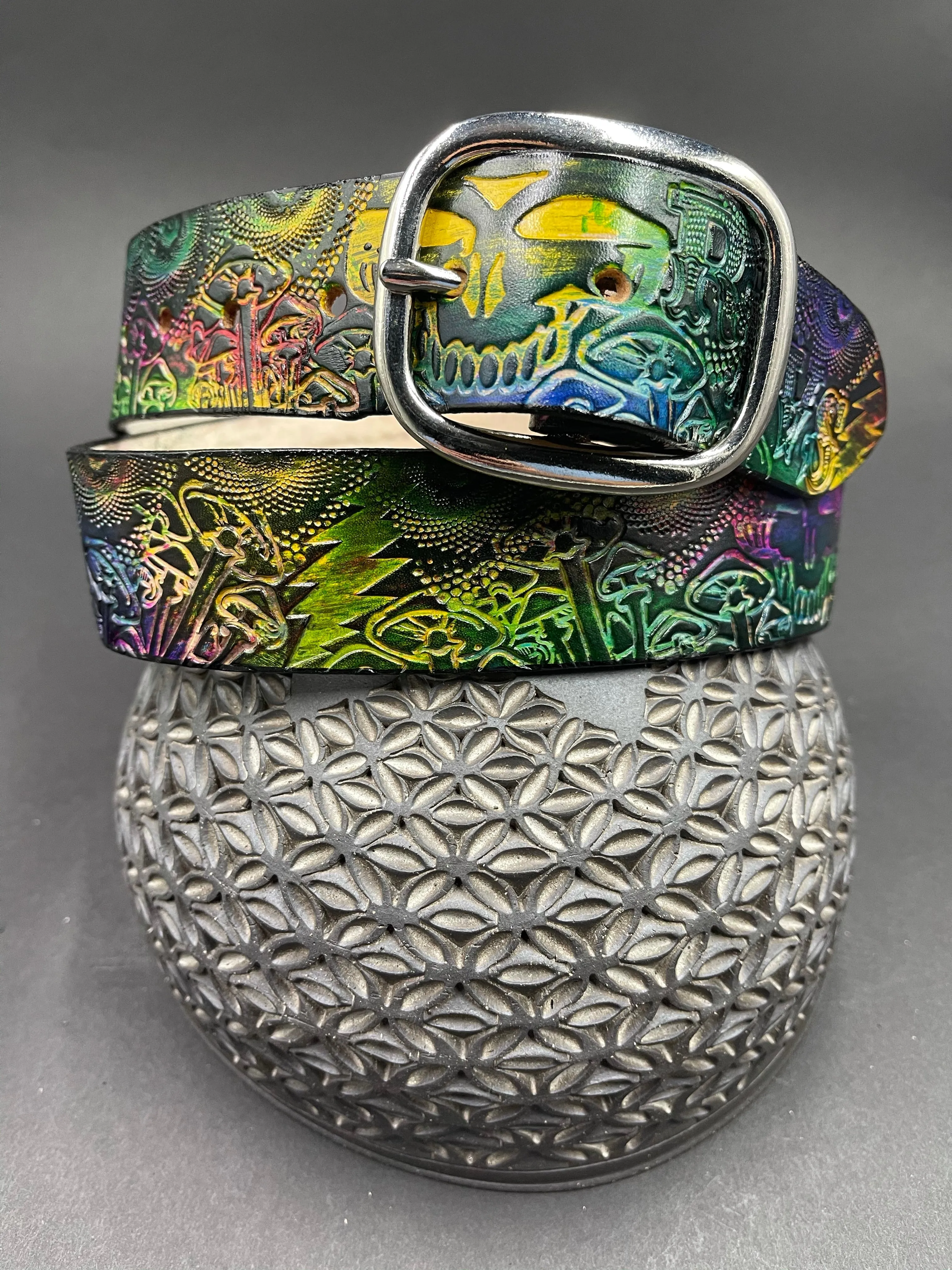 Stamped Leather Belt - Grateful Mushrooms 1.0