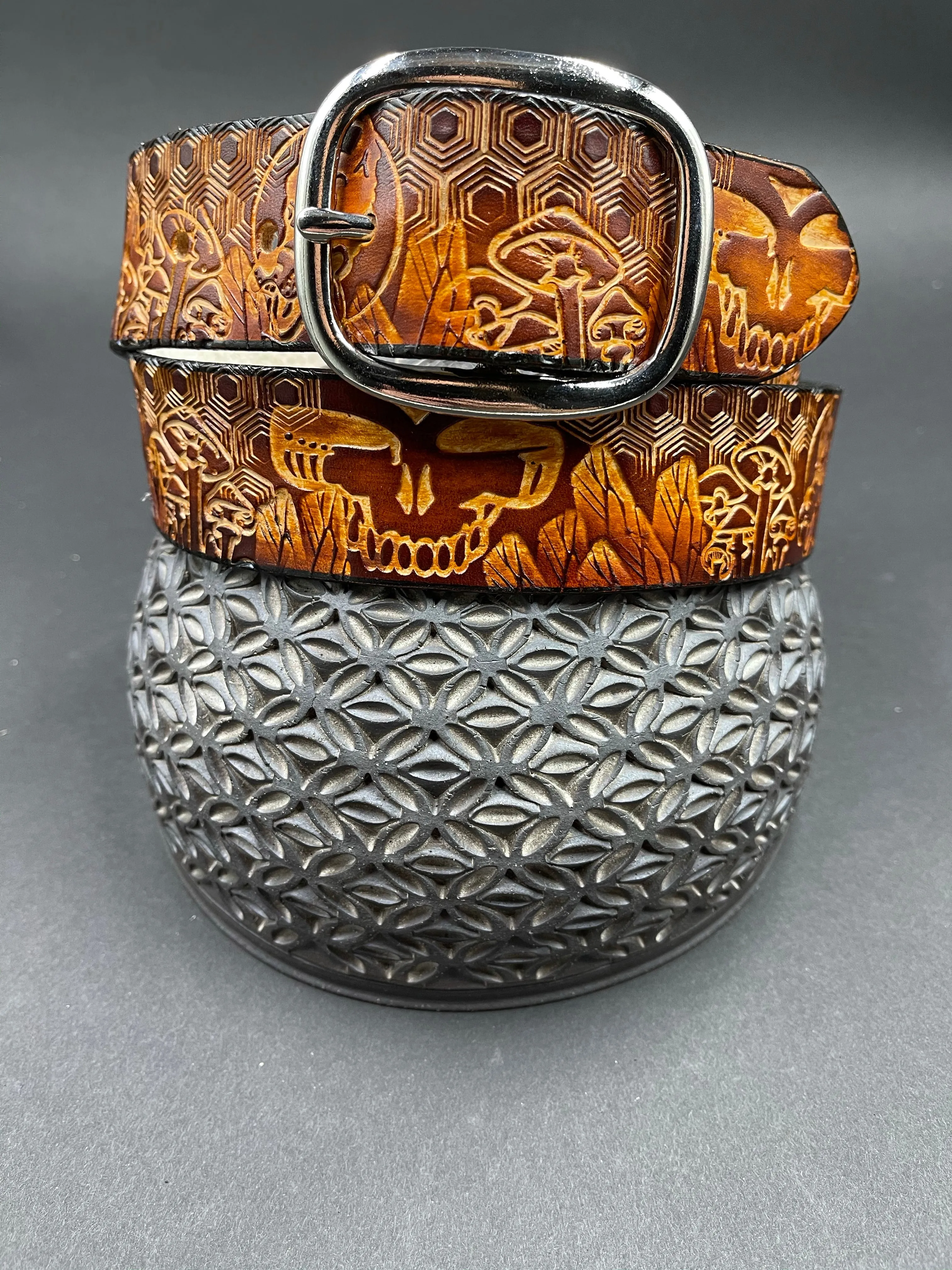Stamped Leather Belt - Grateful Mushrooms 1.0