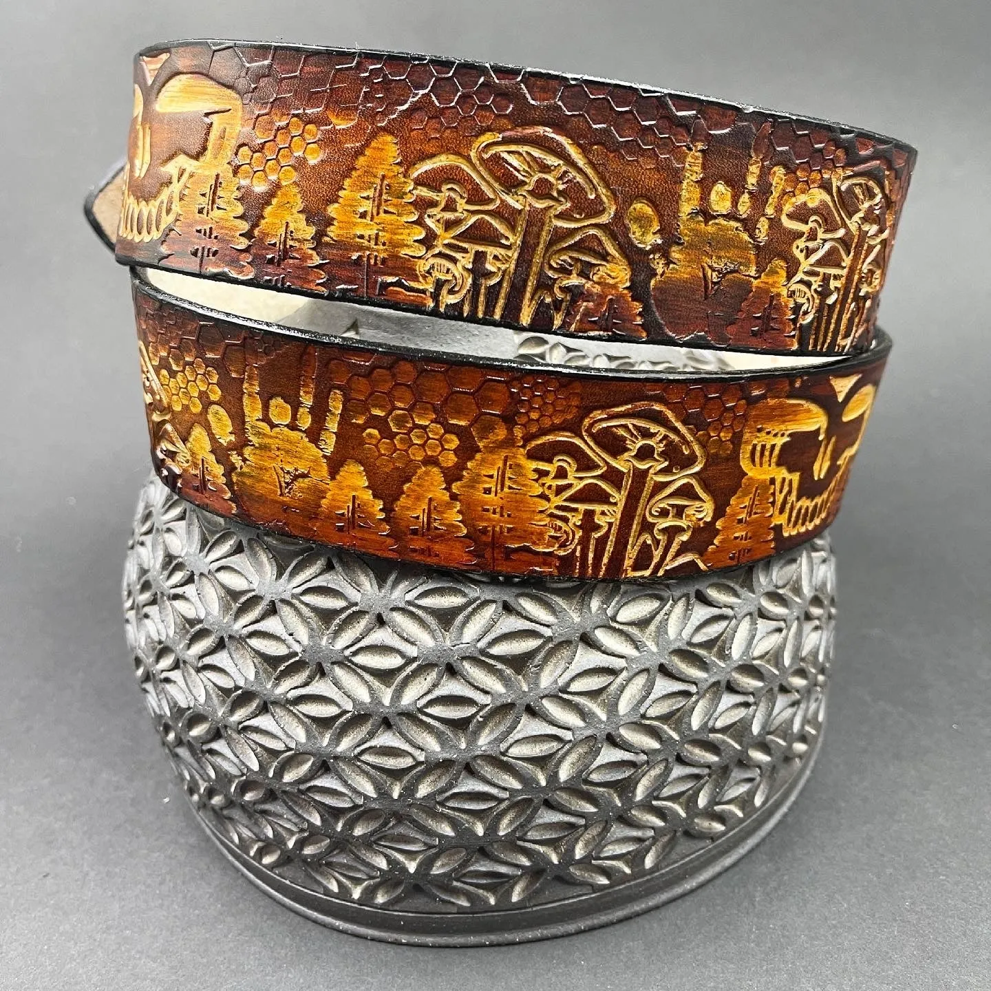 Stamped Leather Belt - Grateful Mushrooms 1.0