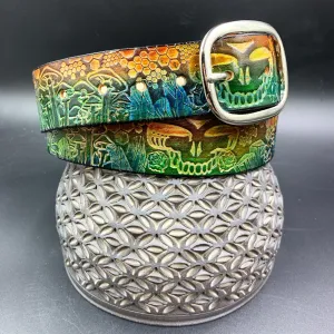 Stamped Leather Belt - Grateful Mushrooms 1.0