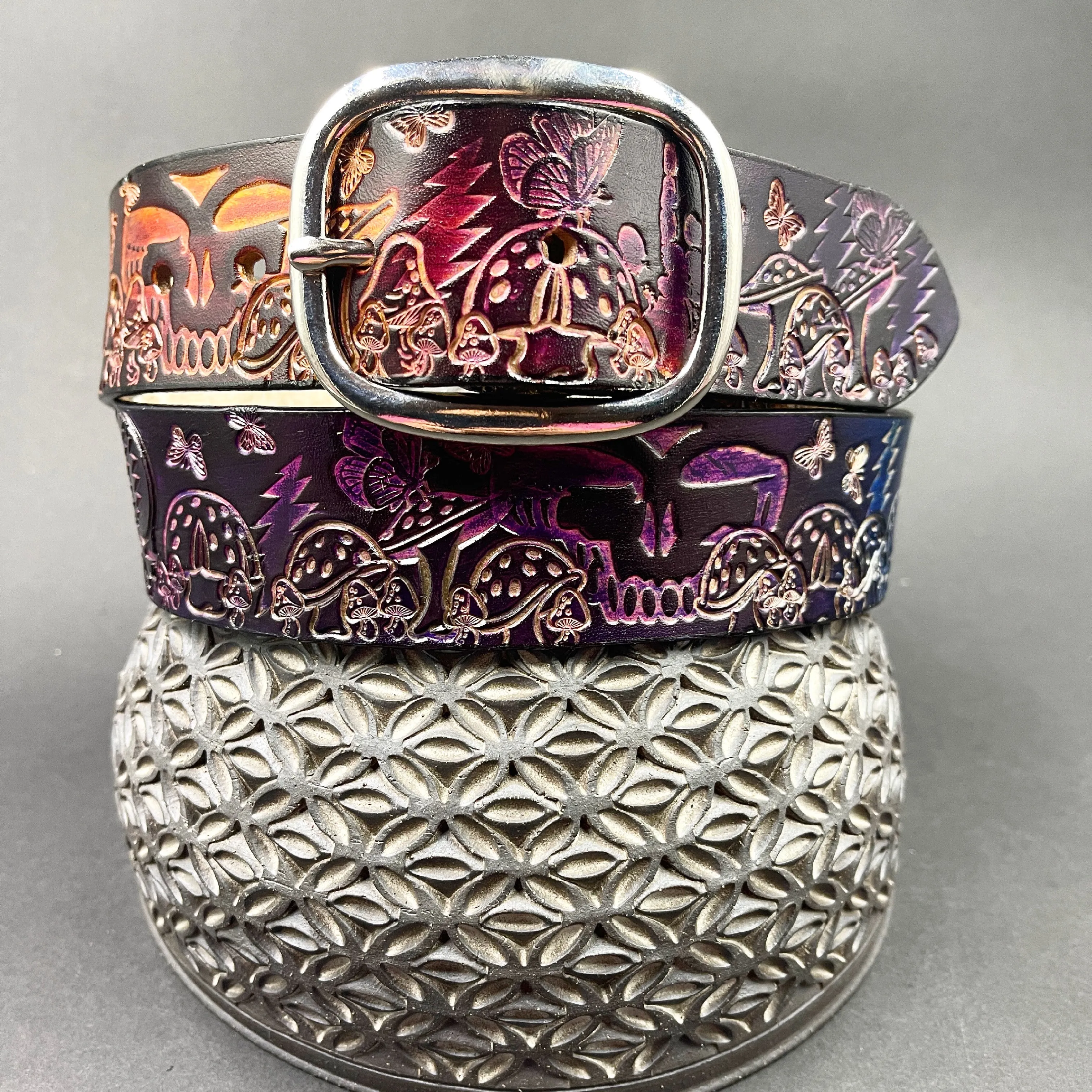 Stamped Leather Belt - Grateful Mushrooms 1.0