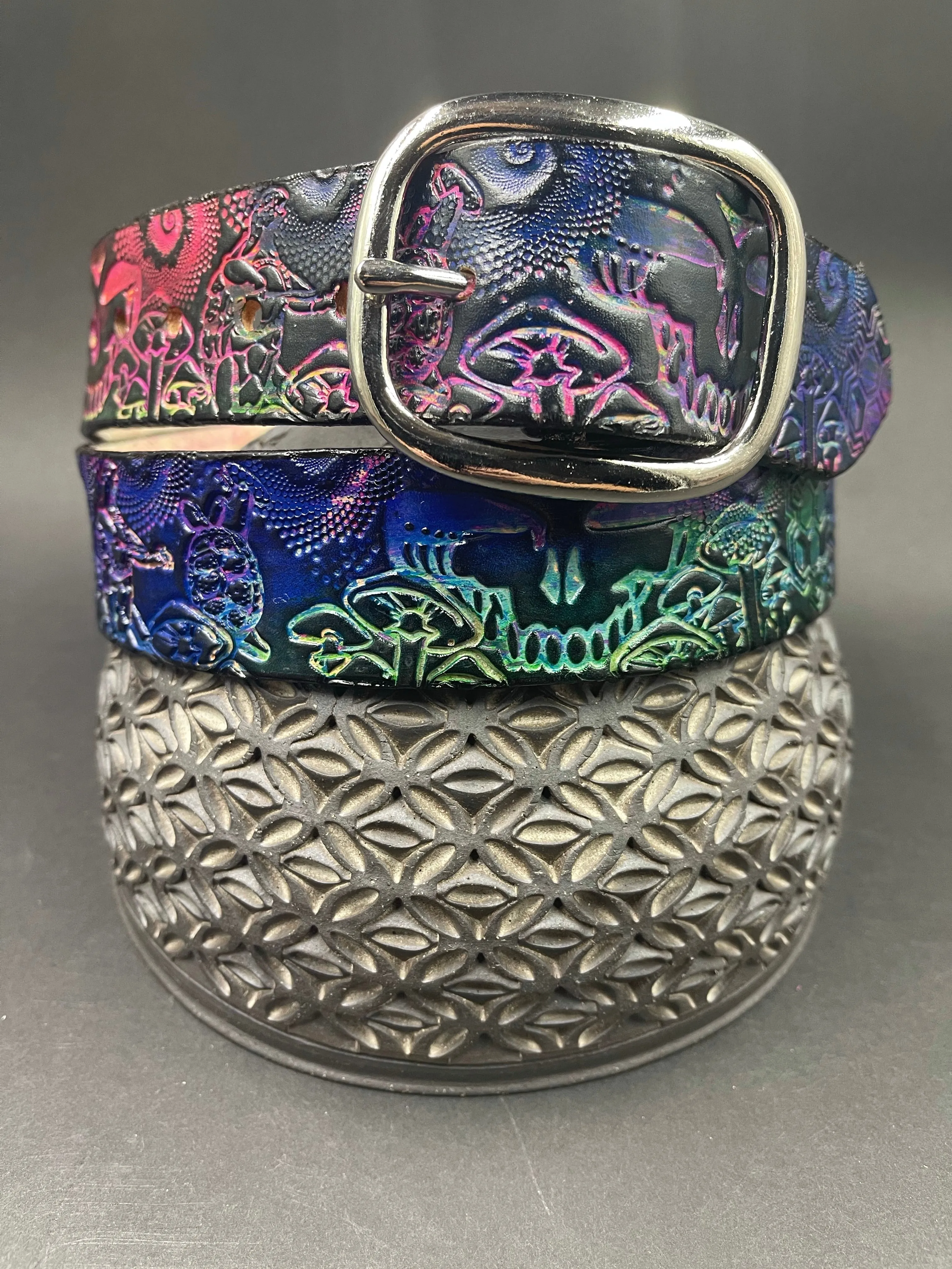 Stamped Leather Belt - Grateful Mushrooms 1.0