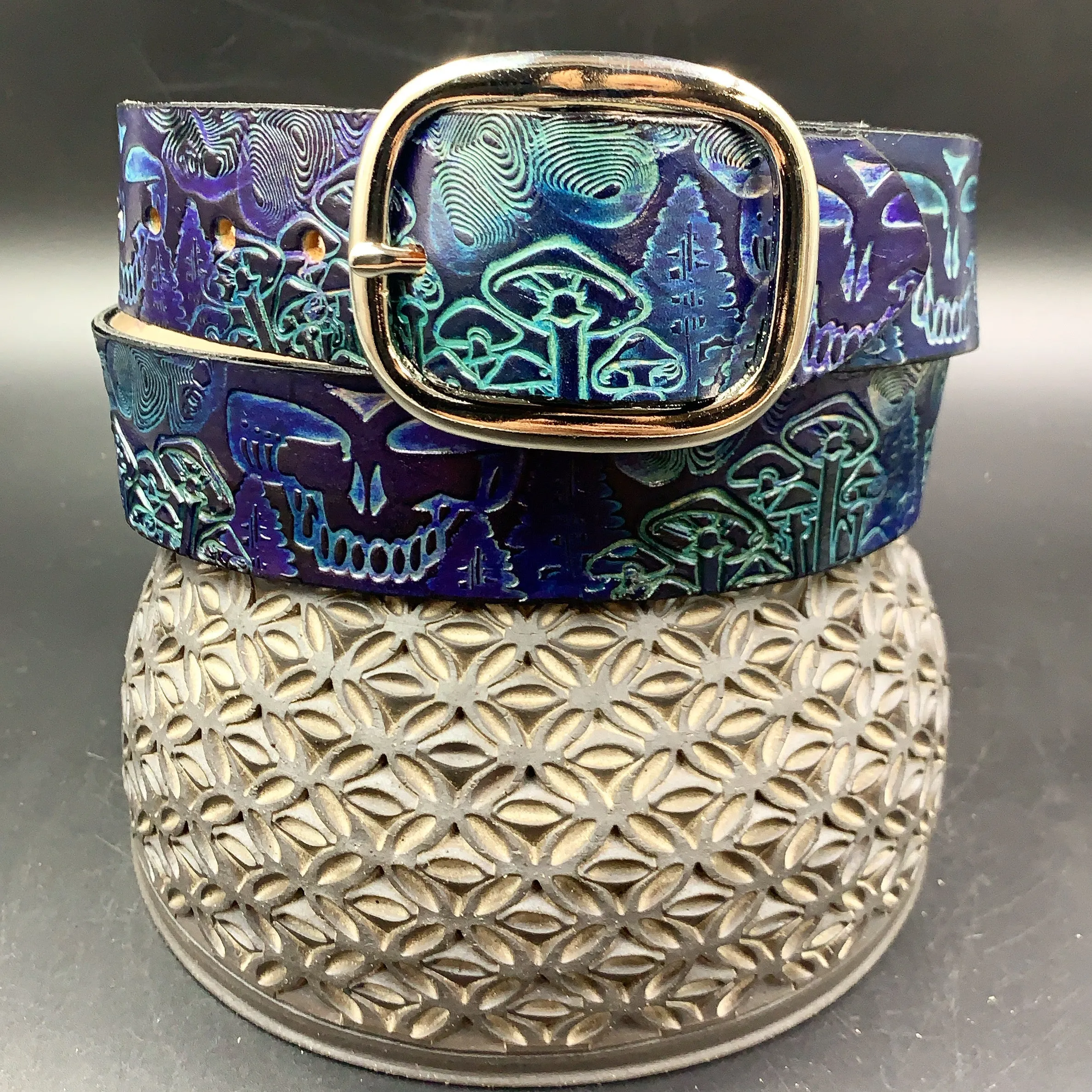 Stamped Leather Belt - Grateful Mushrooms 1.0