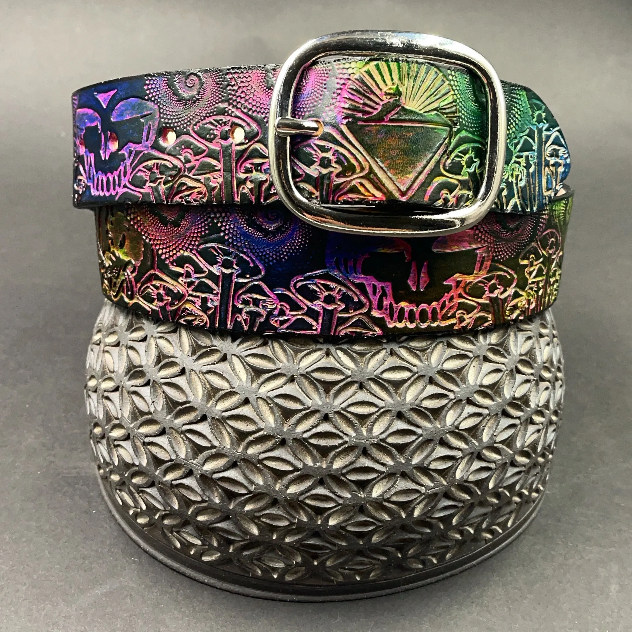 Stamped Leather Belt - Grateful Mushrooms 1.0