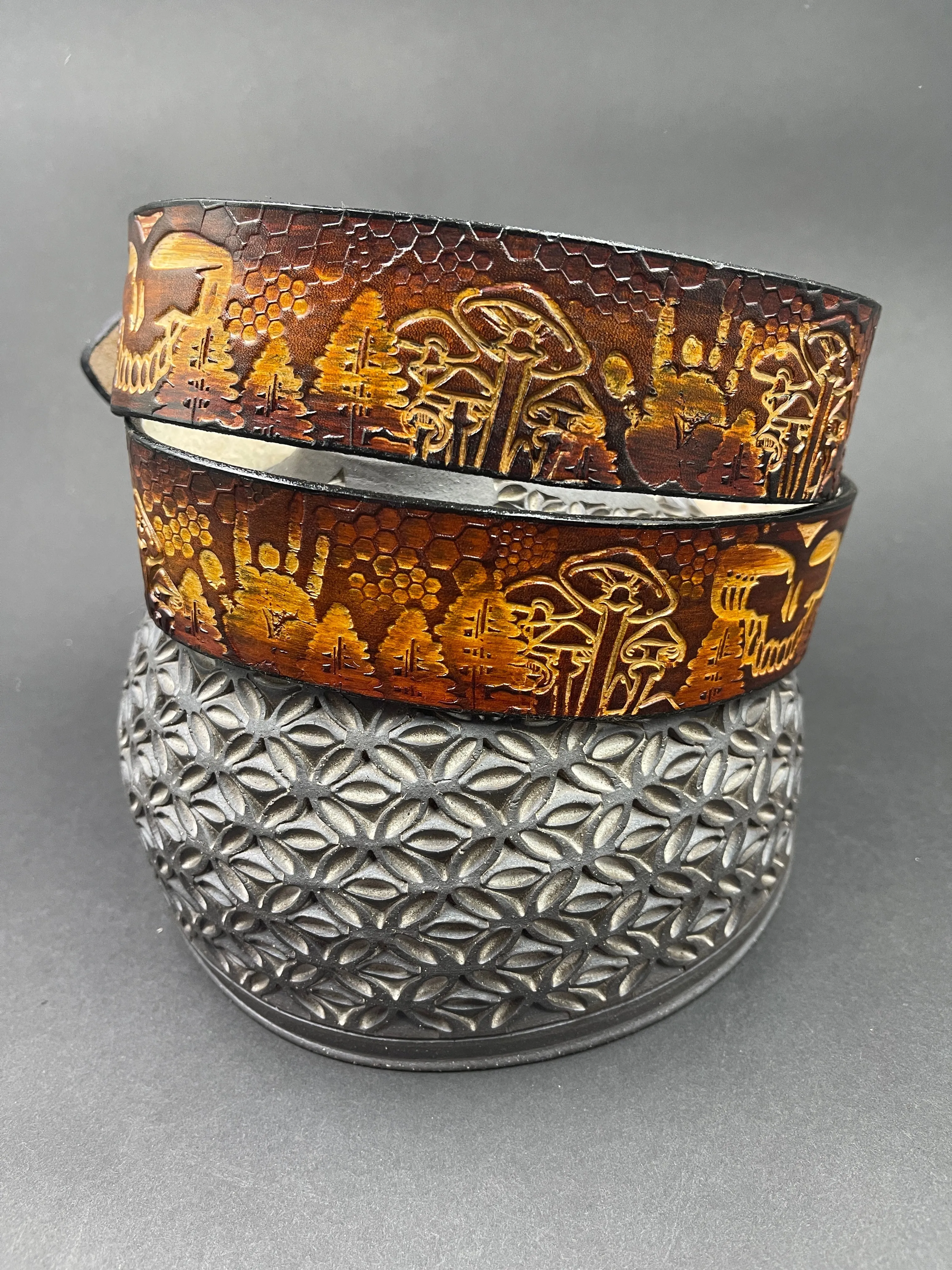 Stamped Leather Belt - Grateful Mushrooms 1.0