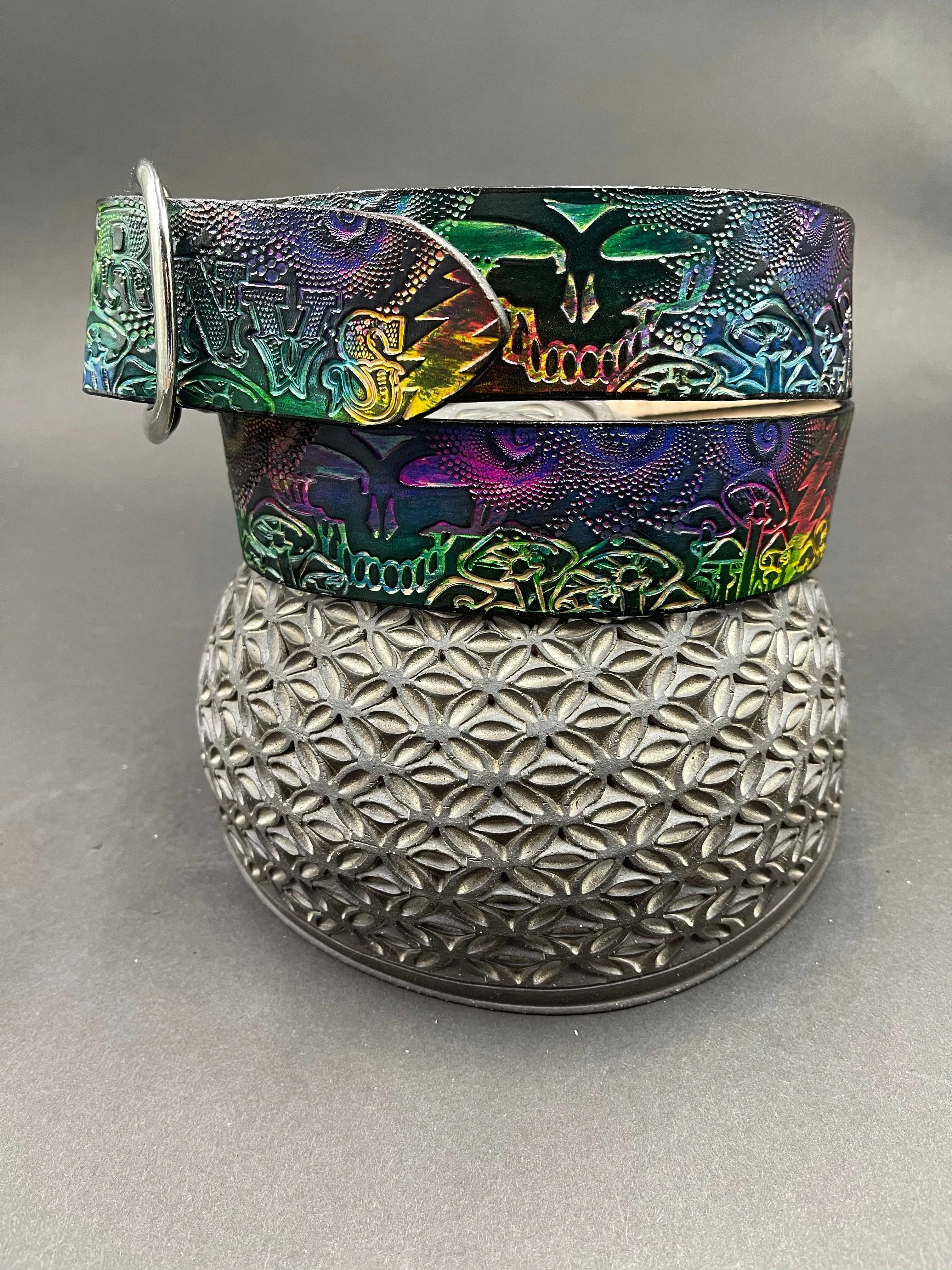 Stamped Leather Belt - Grateful Mushrooms 1.0