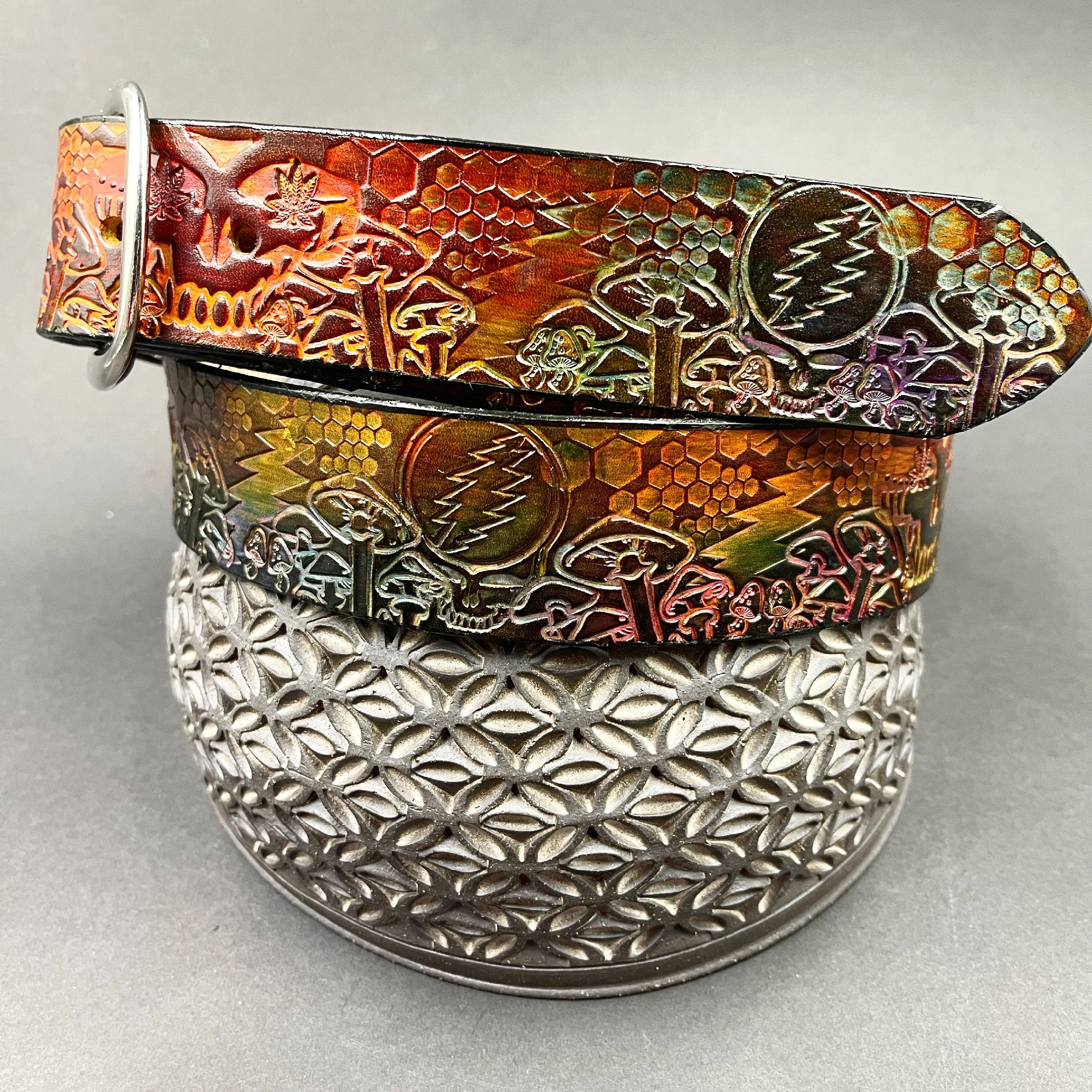 Stamped Leather Belt - Grateful Mushrooms 1.0