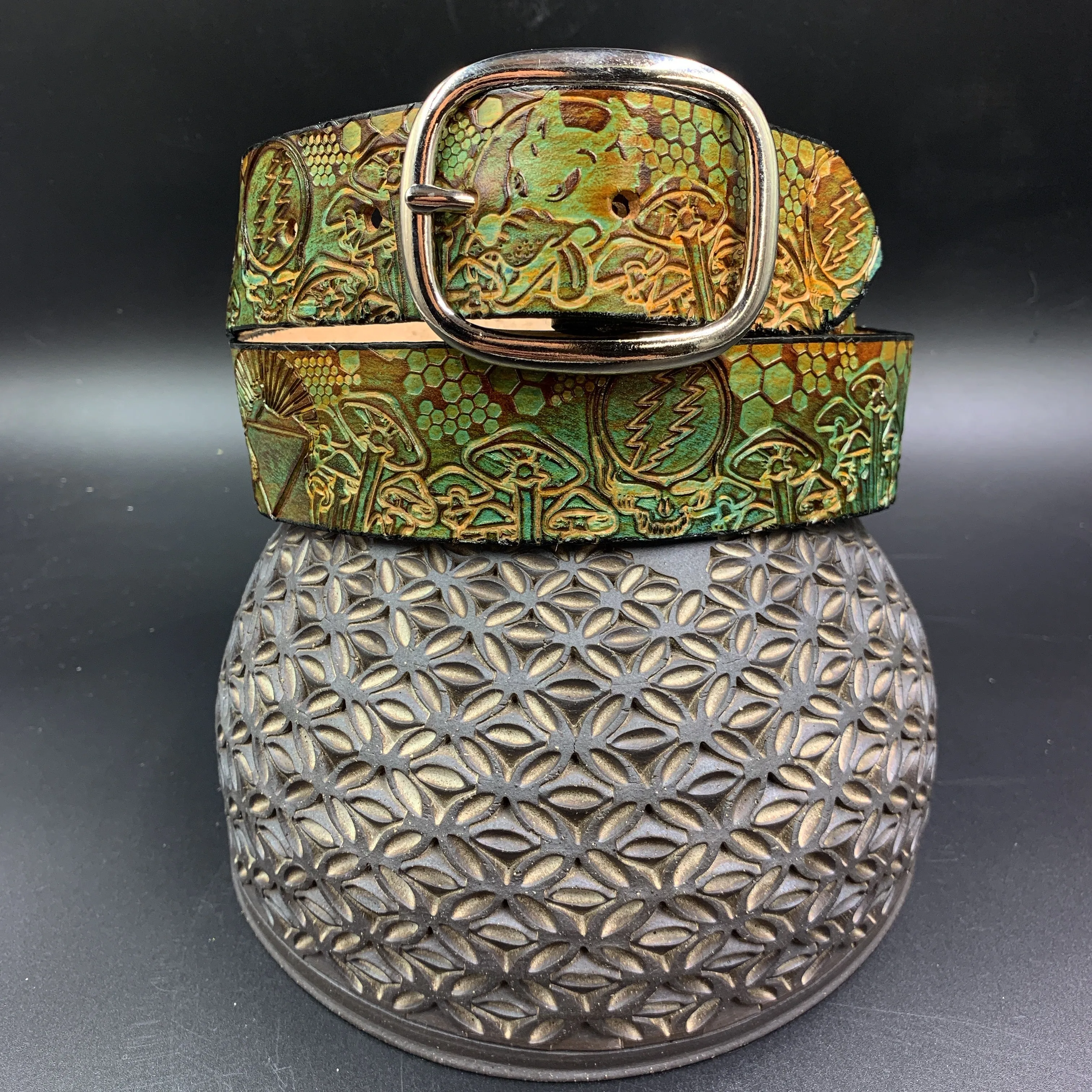 Stamped Leather Belt - Grateful Mushrooms 1.0