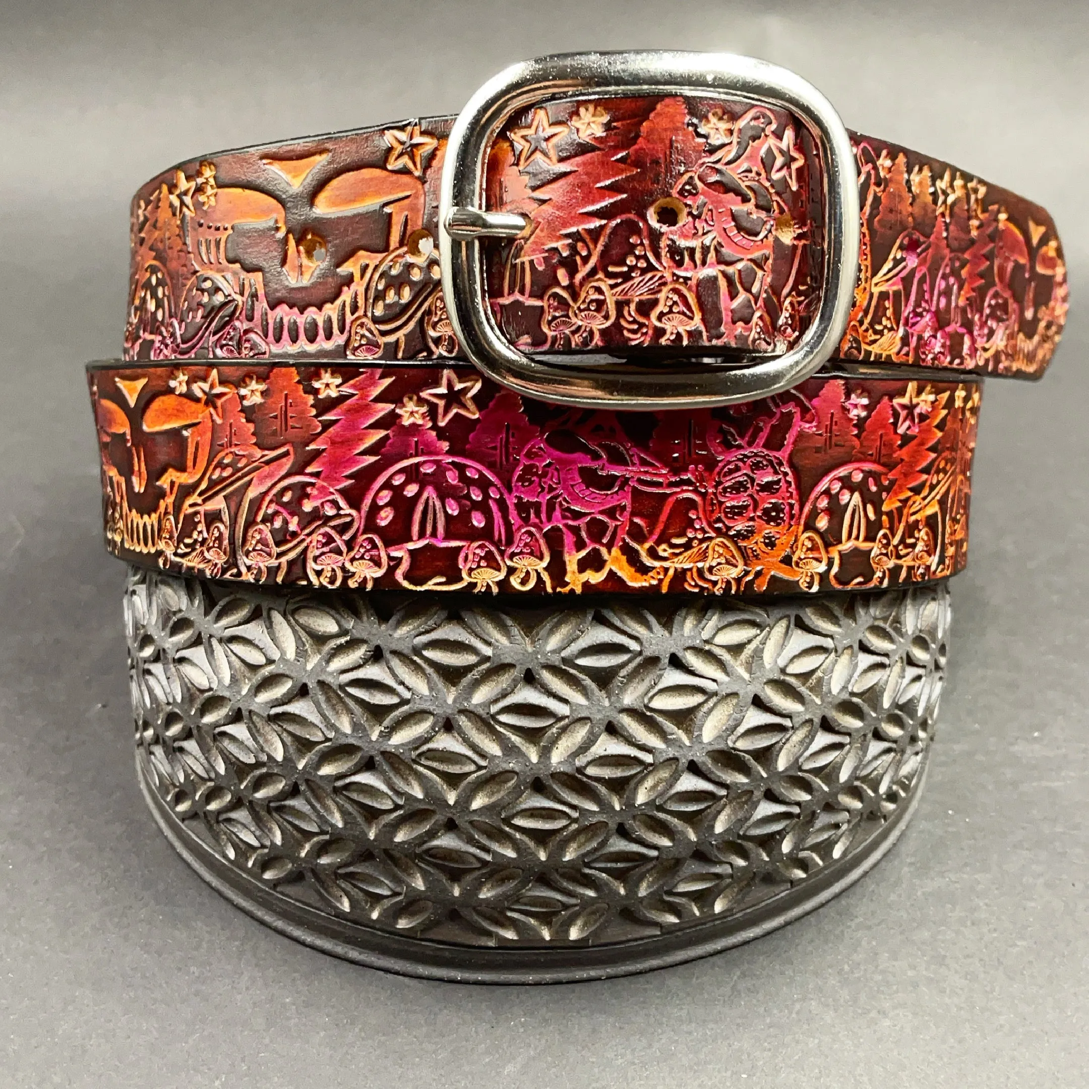 Stamped Leather Belt - Grateful Mushrooms 1.0