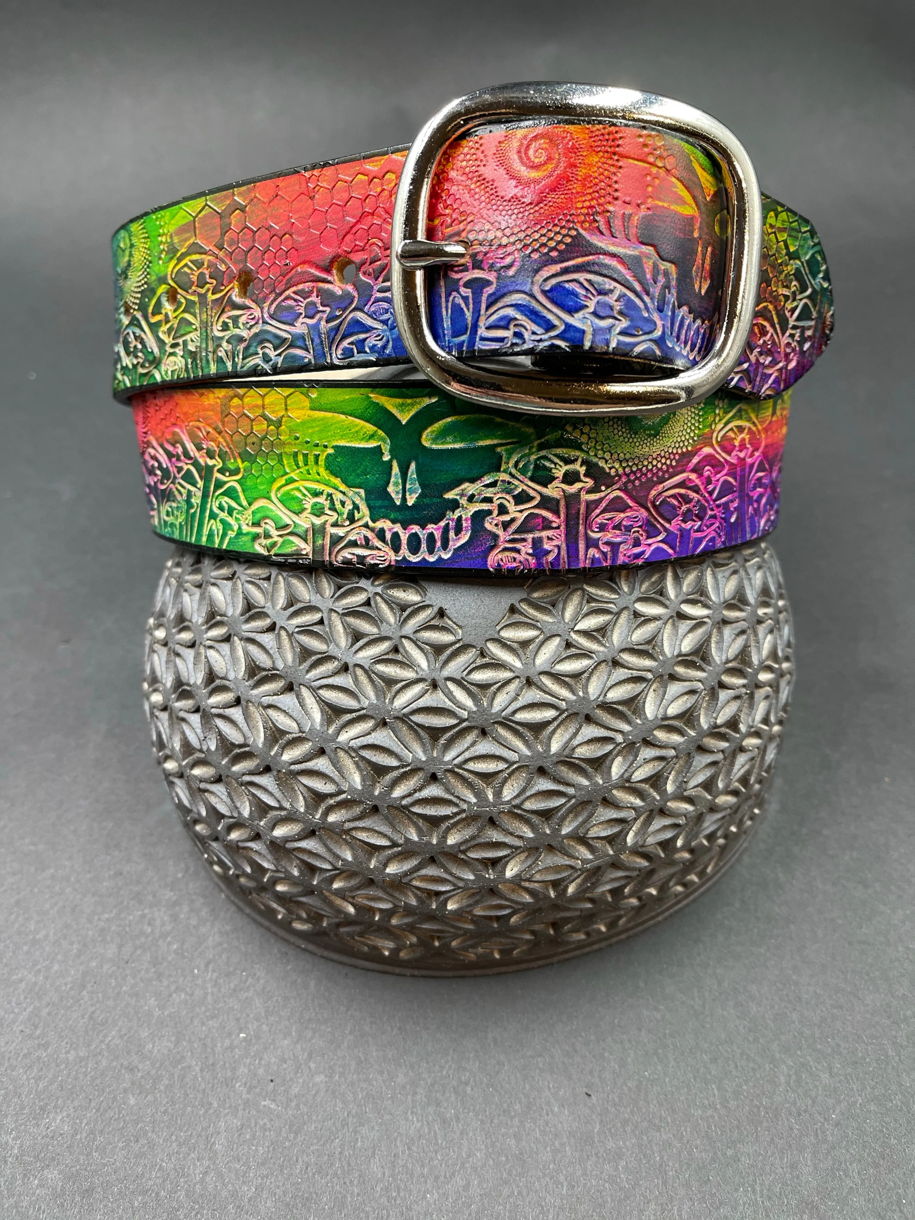 Stamped Leather Belt - Grateful Mushrooms 1.0