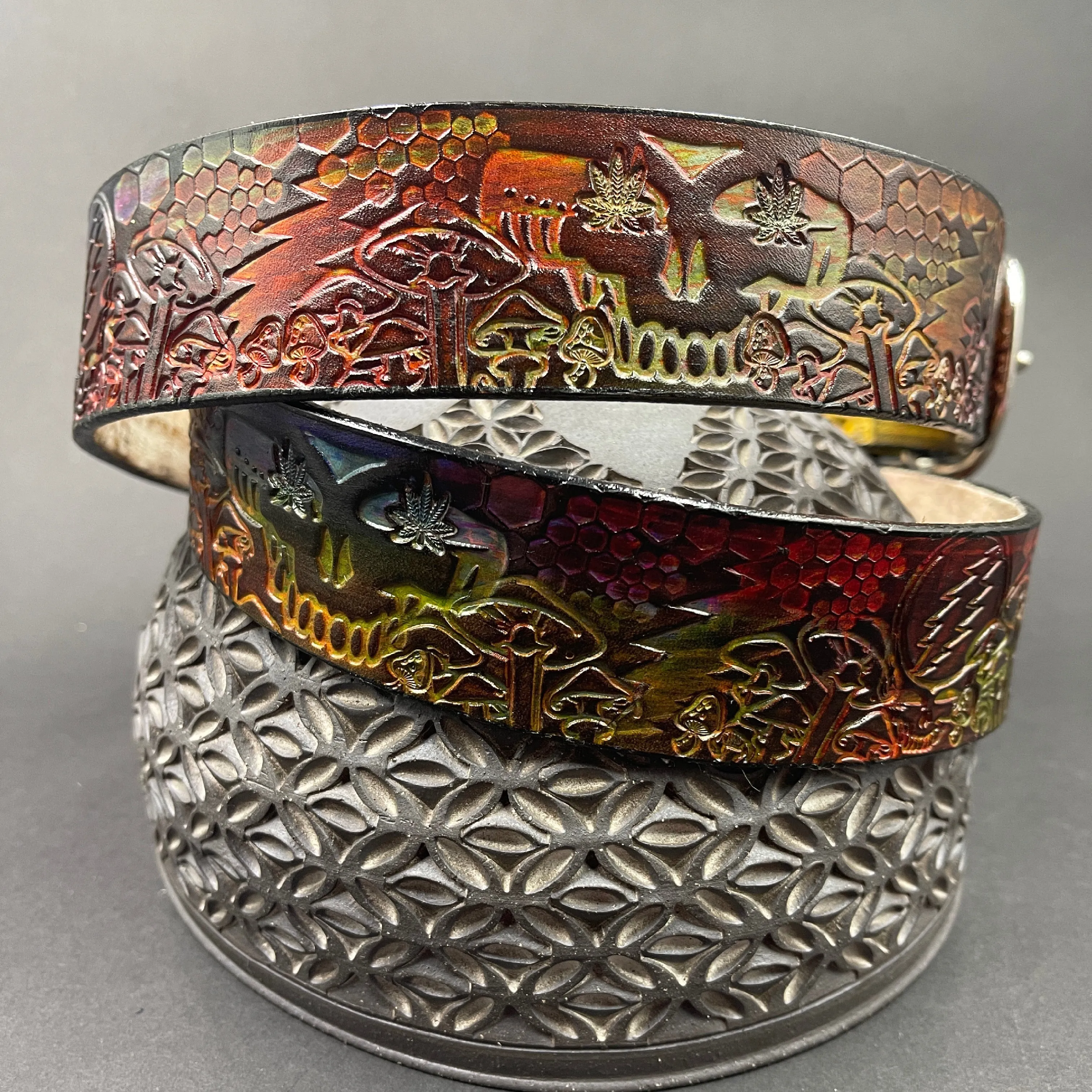 Stamped Leather Belt - Grateful Mushrooms 1.0