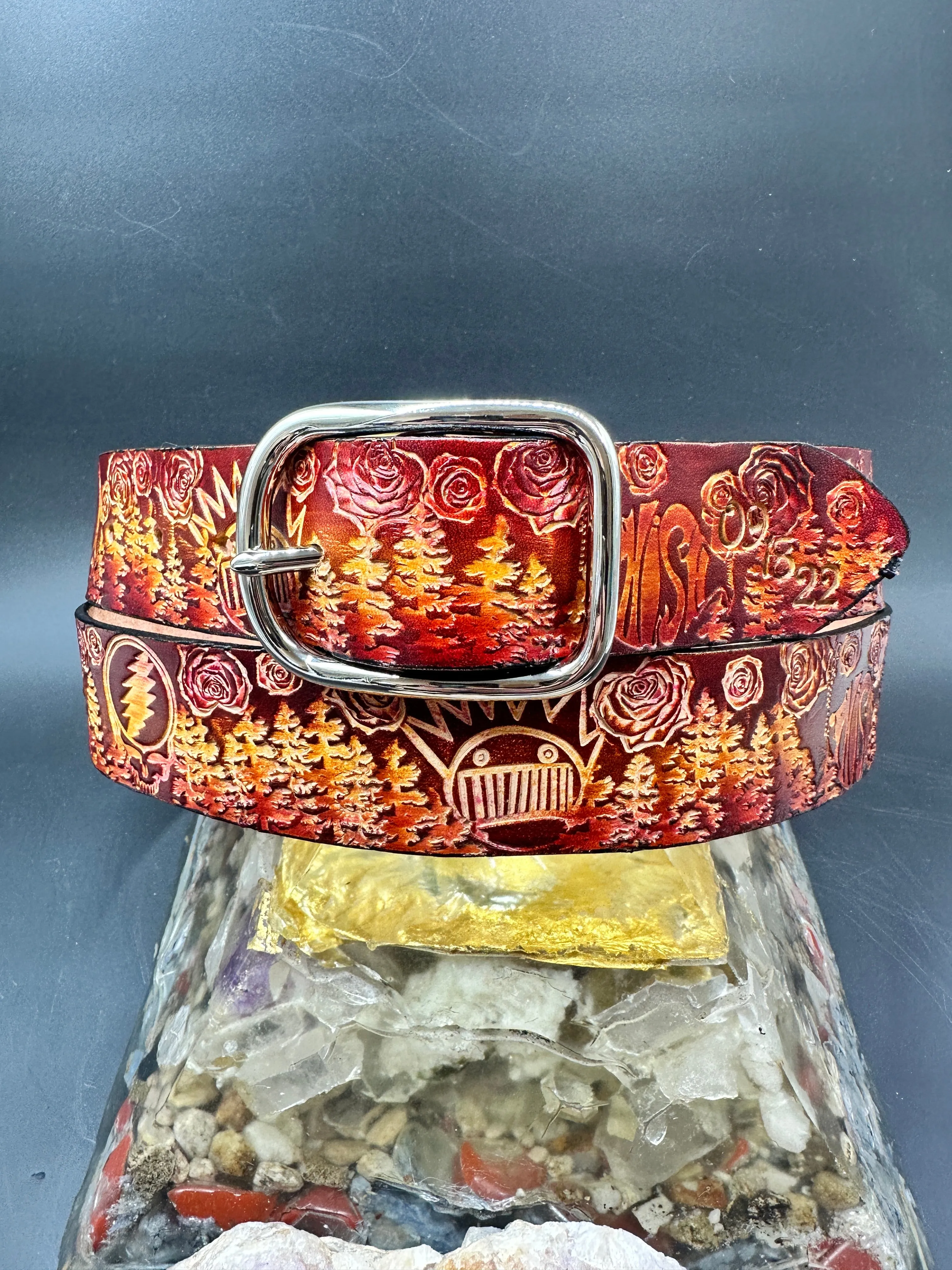 Stamped Leather Belt - Grateful Trees 2.0