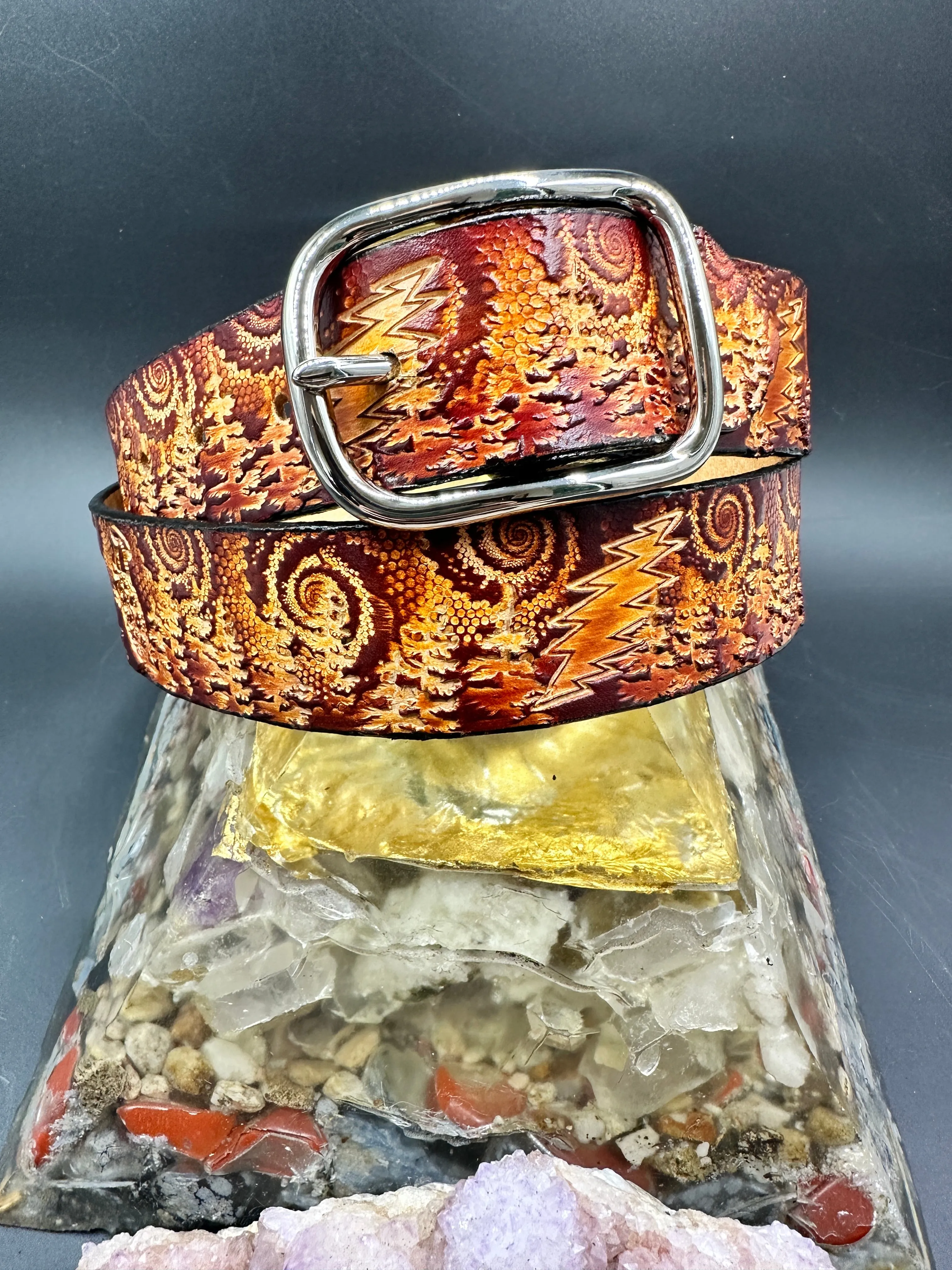 Stamped Leather Belt - Grateful Trees 2.0