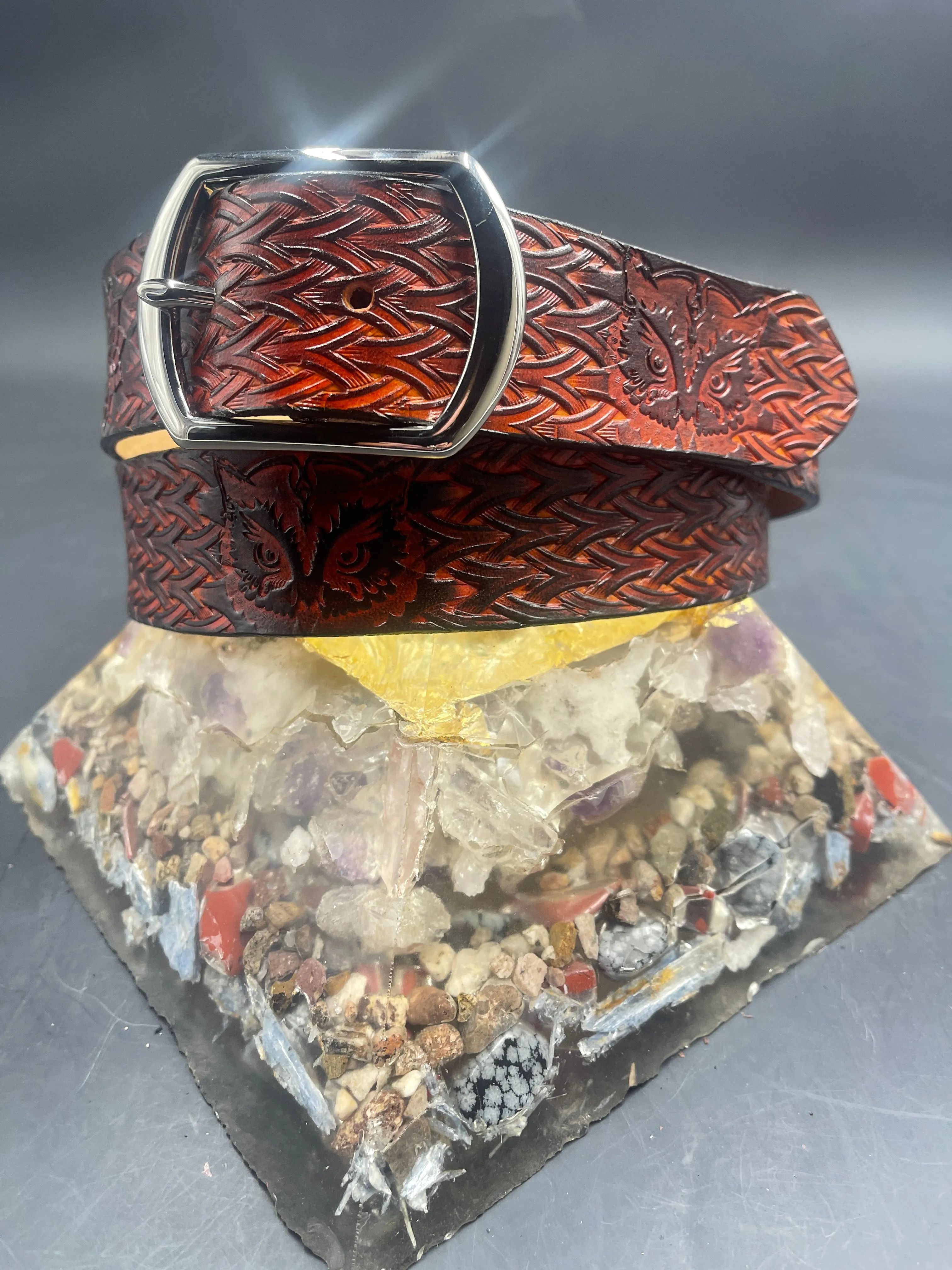 Stamped Leather Belt - Neo Basket Weave