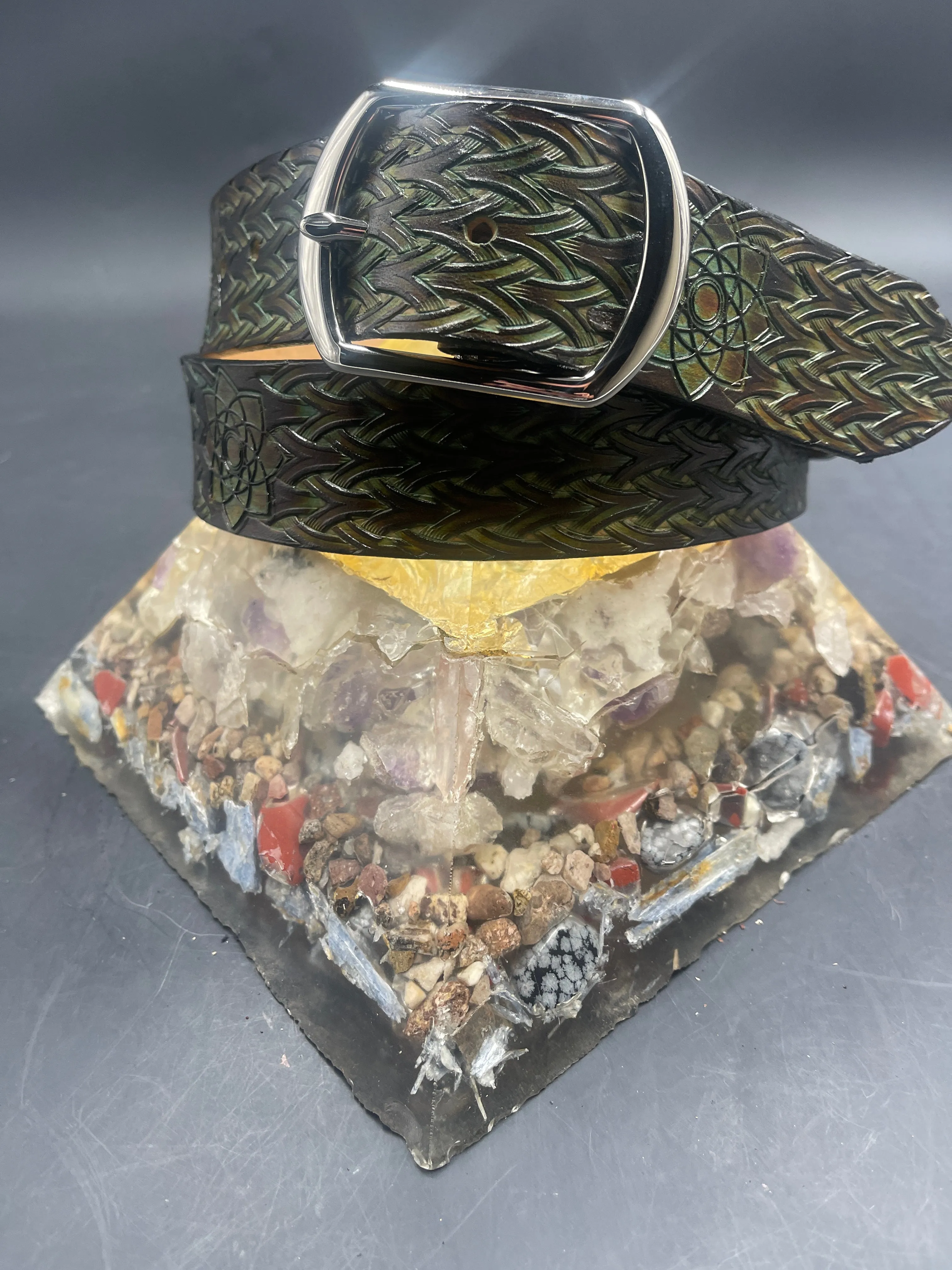 Stamped Leather Belt - Neo Basket Weave