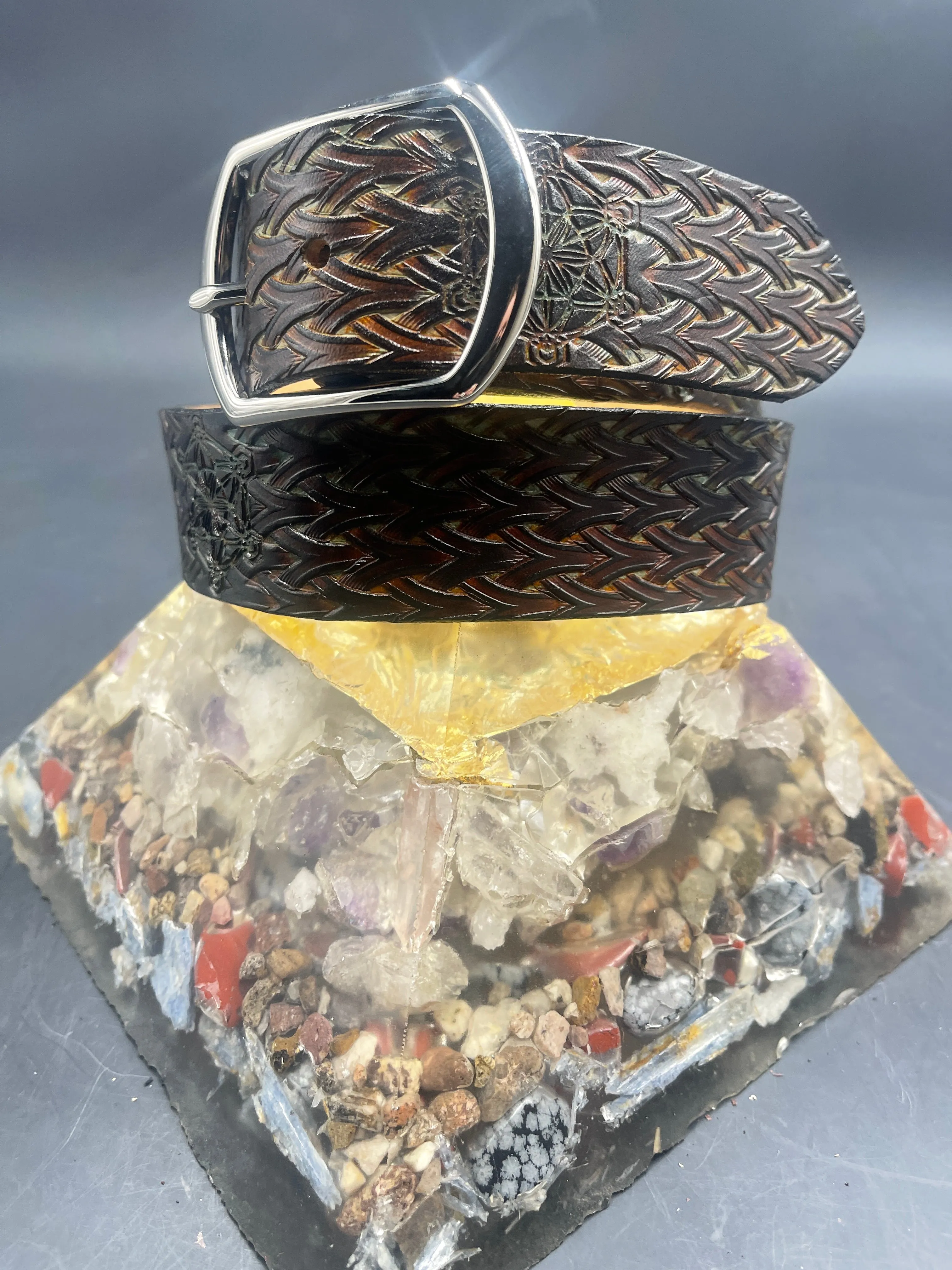 Stamped Leather Belt - Neo Basket Weave