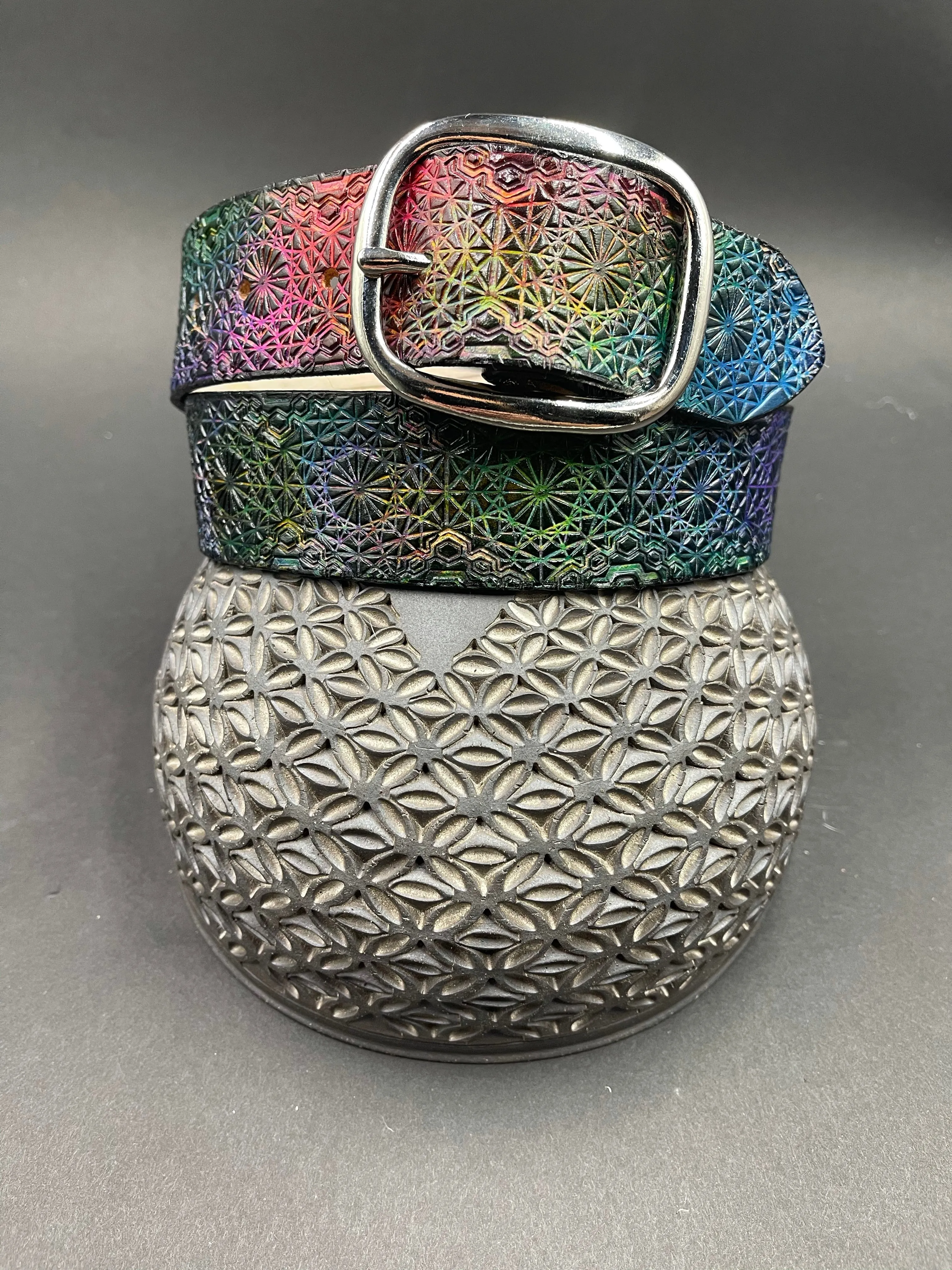 Stamped Leather Belt - Repeating Octagon Pattern