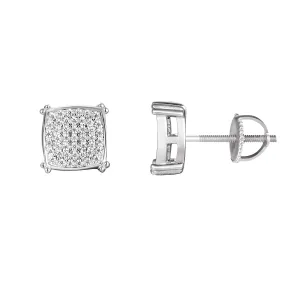Sterling Silver Square Designer Bling Stud Earrings