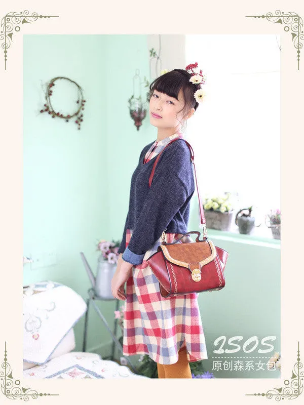 stitched smiley wide satchel
