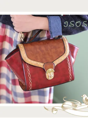 stitched smiley wide satchel