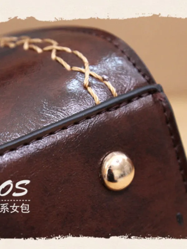 stitched smiley wide satchel