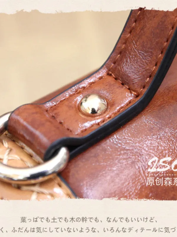 stitched smiley wide satchel